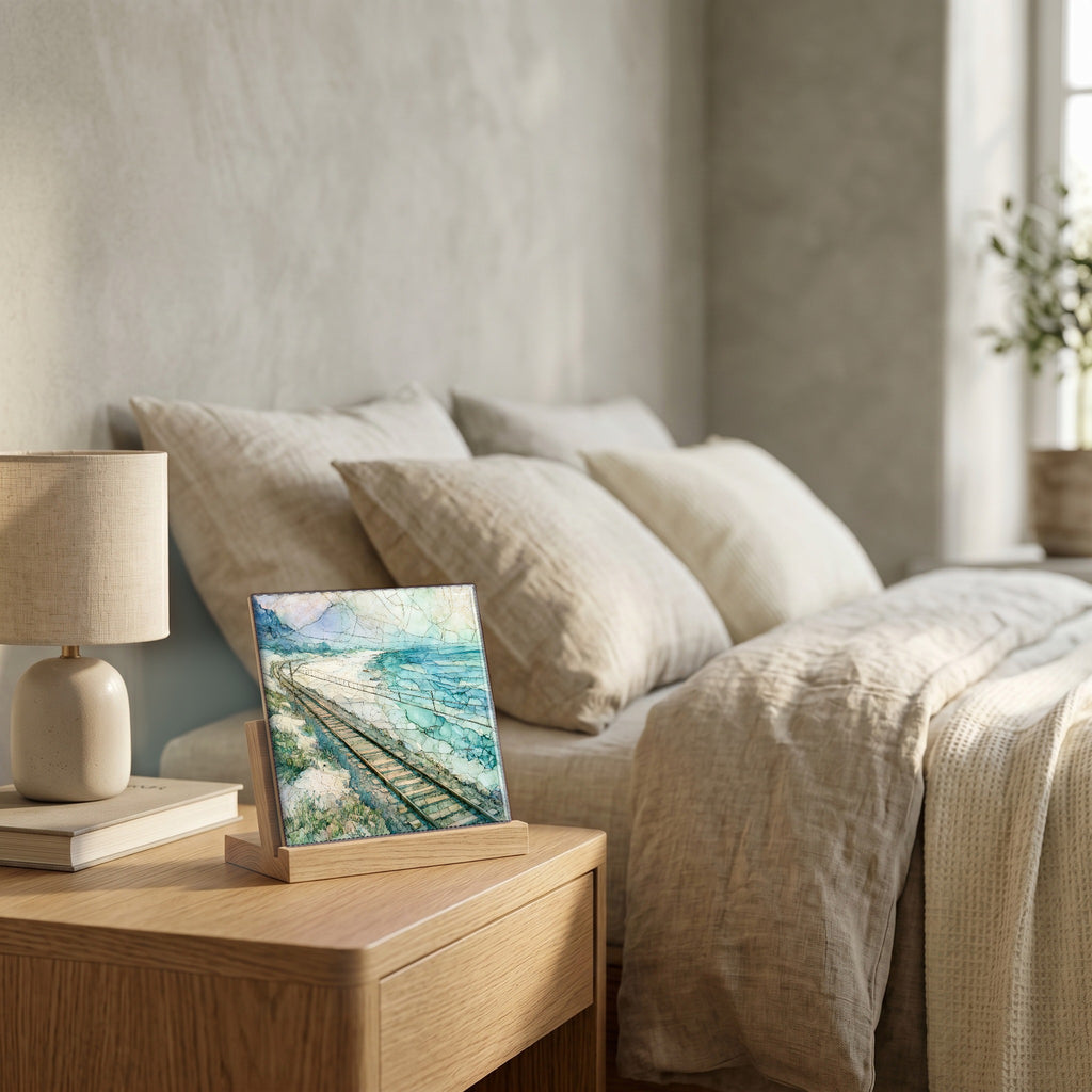 On the nightstand, catching the morning.