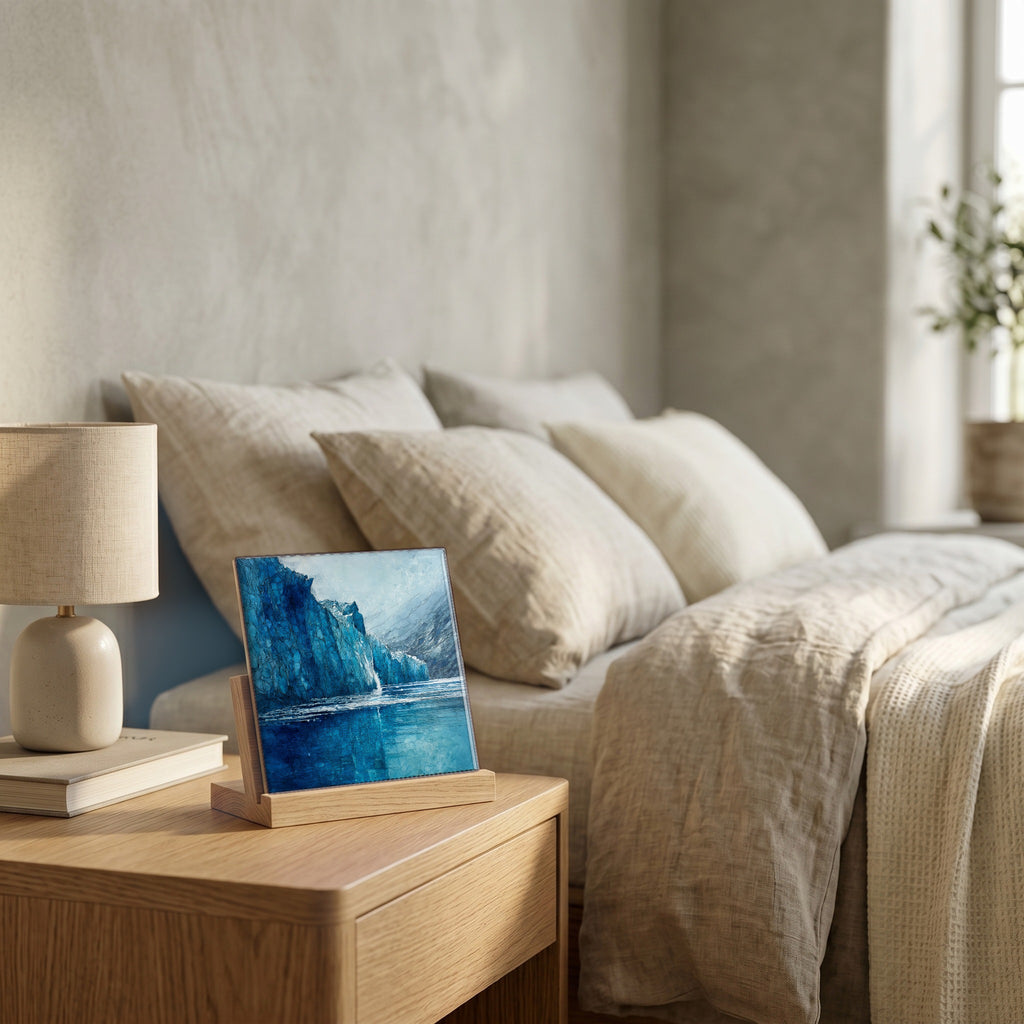 On the nightstand, catching the morning.