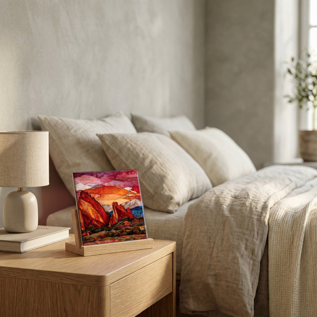 On the nightstand, catching the morning.