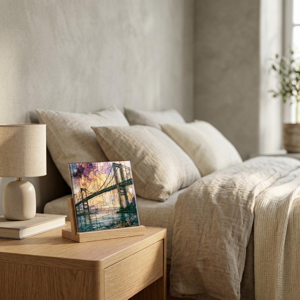 On the nightstand, catching the morning.