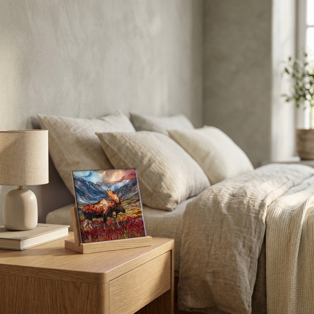 On the nightstand, catching the morning.