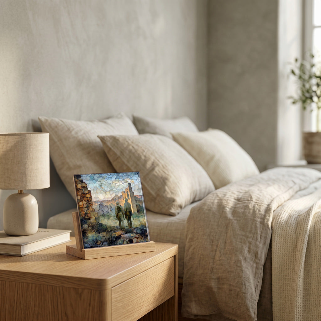 On the nightstand, catching the morning.