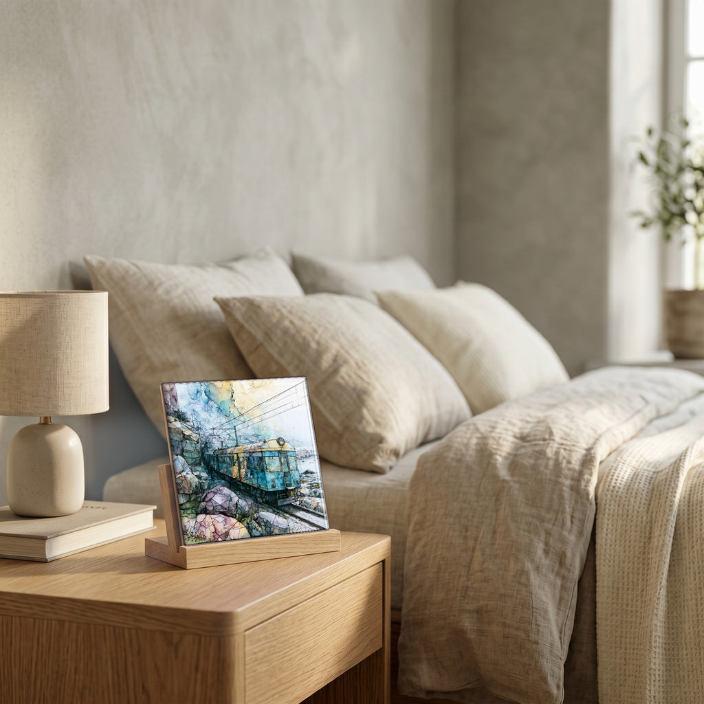 On the nightstand, catching the morning.