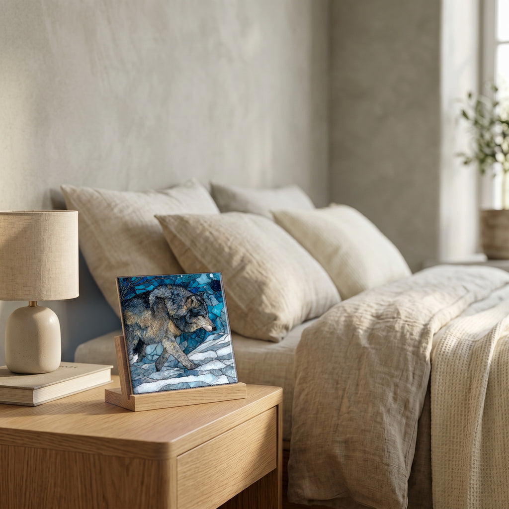On the nightstand, catching the morning.