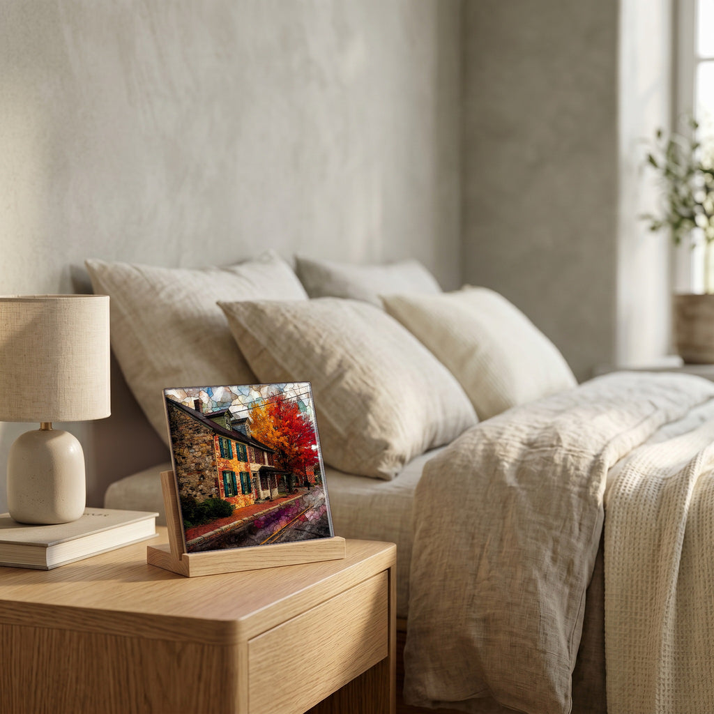 On the nightstand, catching the morning.