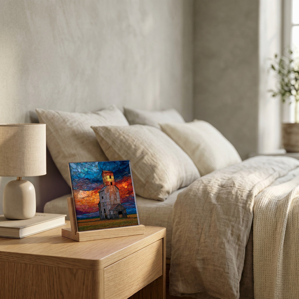 On the nightstand, catching the morning.
