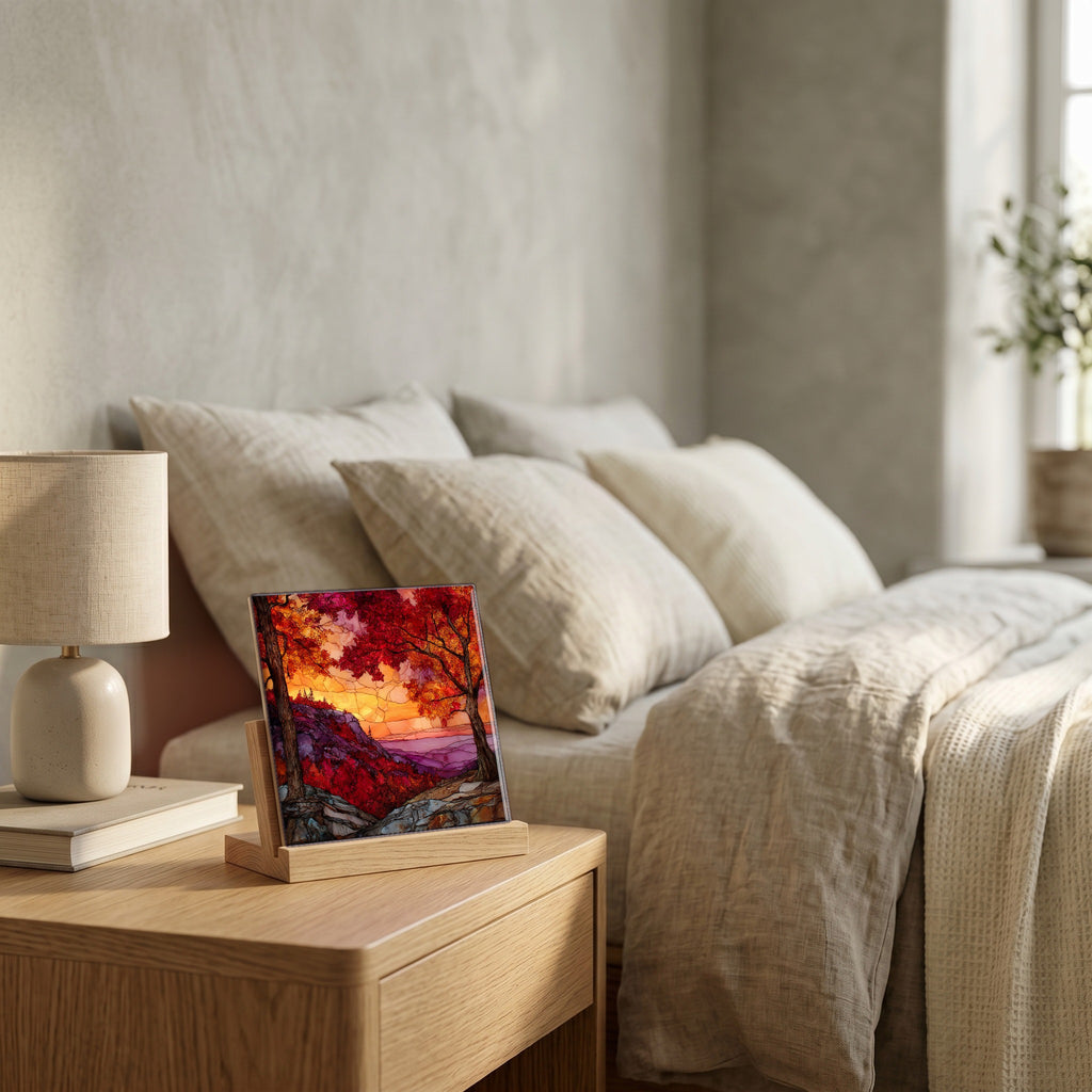On the nightstand, catching the morning.