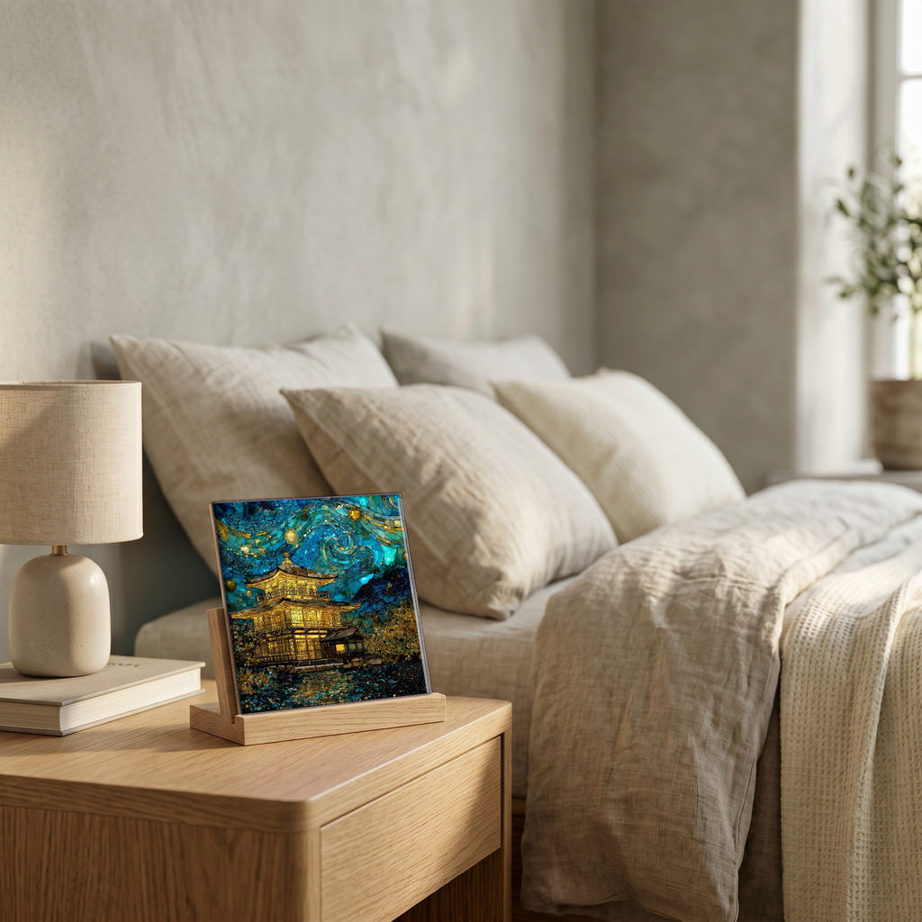 On the nightstand, catching the morning.