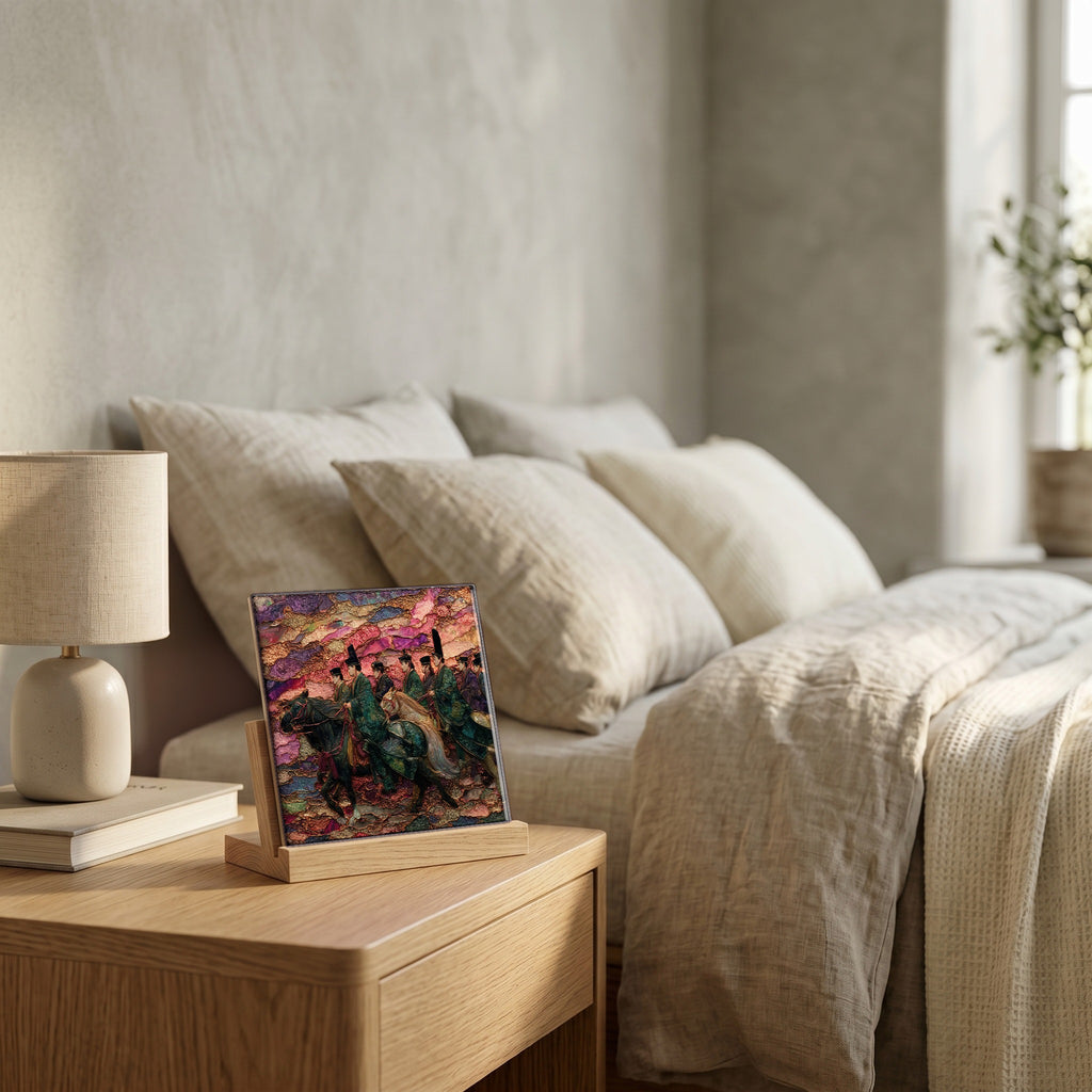 On the nightstand, catching the morning.
