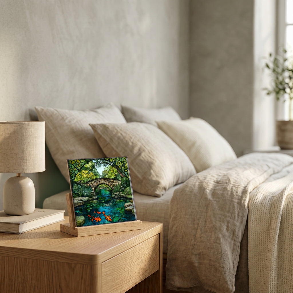 On the nightstand, catching the morning.