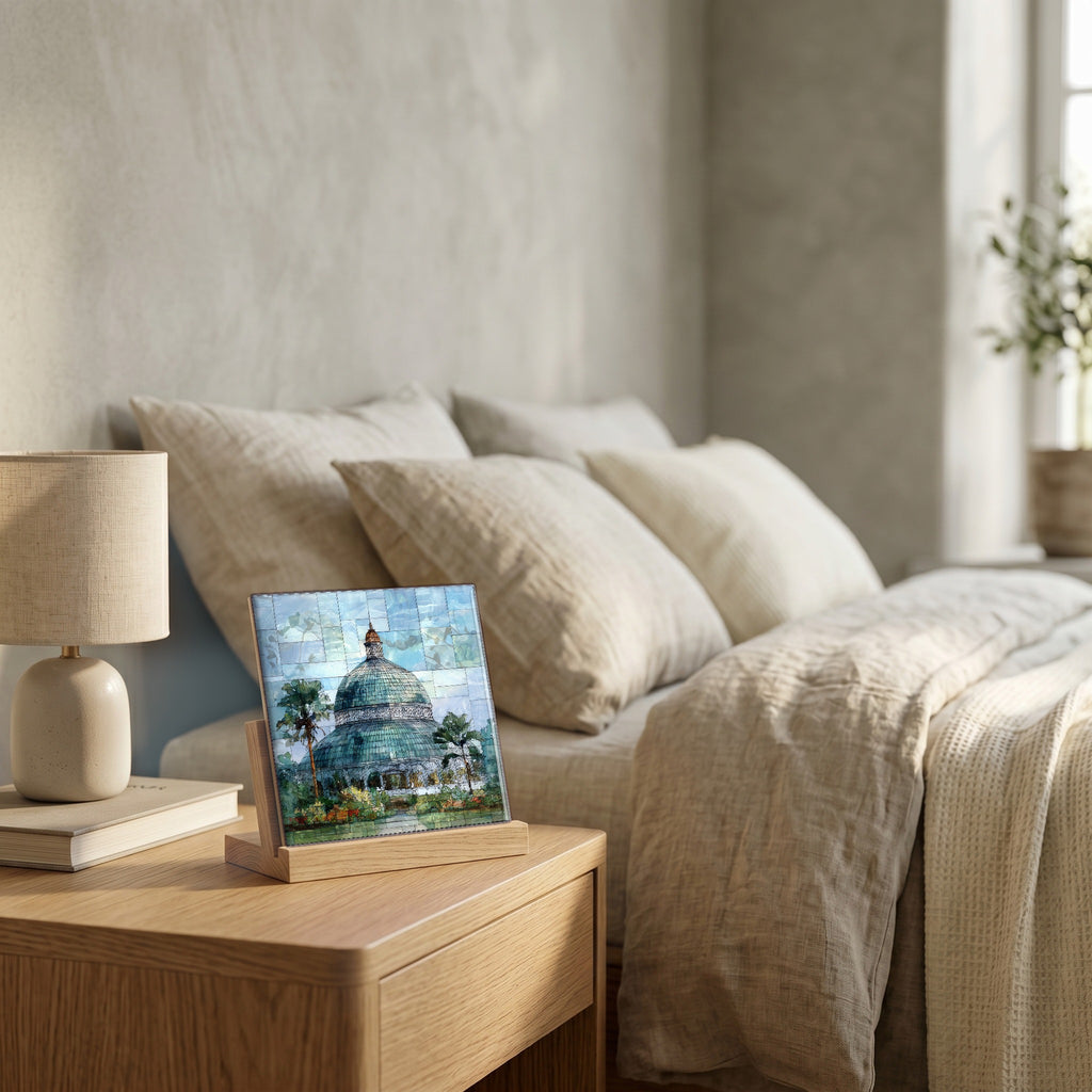 On the nightstand, catching the morning.