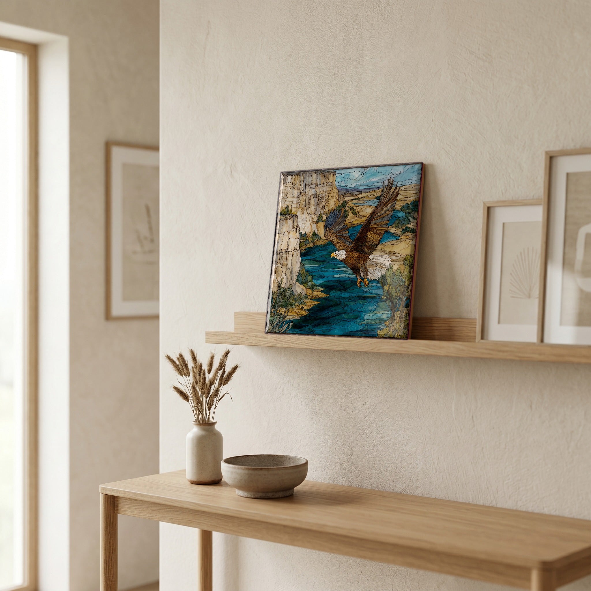 In the entryway, first thing you see.