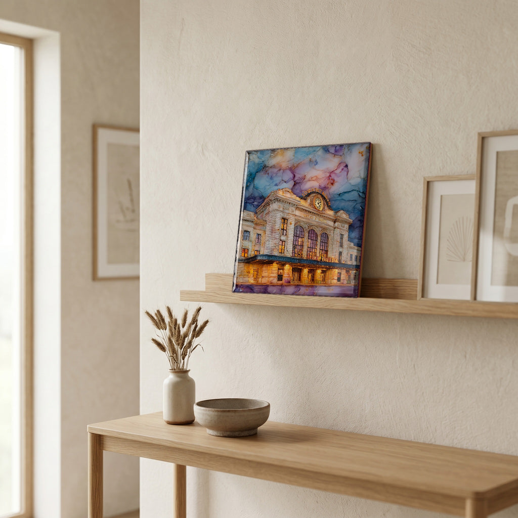 On a picture ledge, where the light comes in.