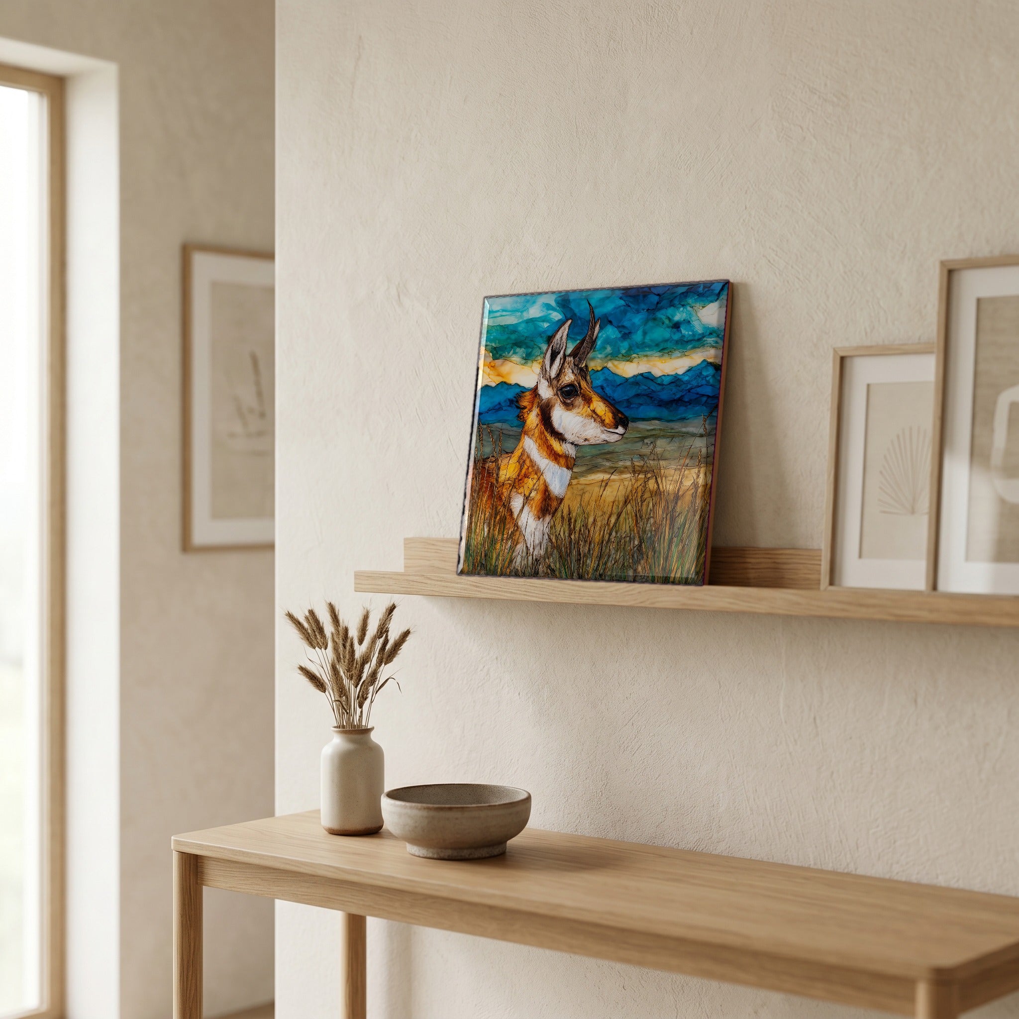 In the entryway, first thing you see.