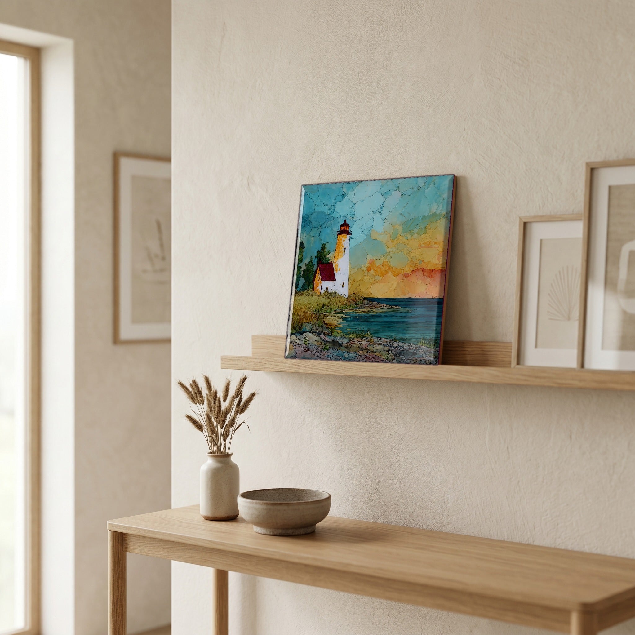 In the entryway, first thing you see.