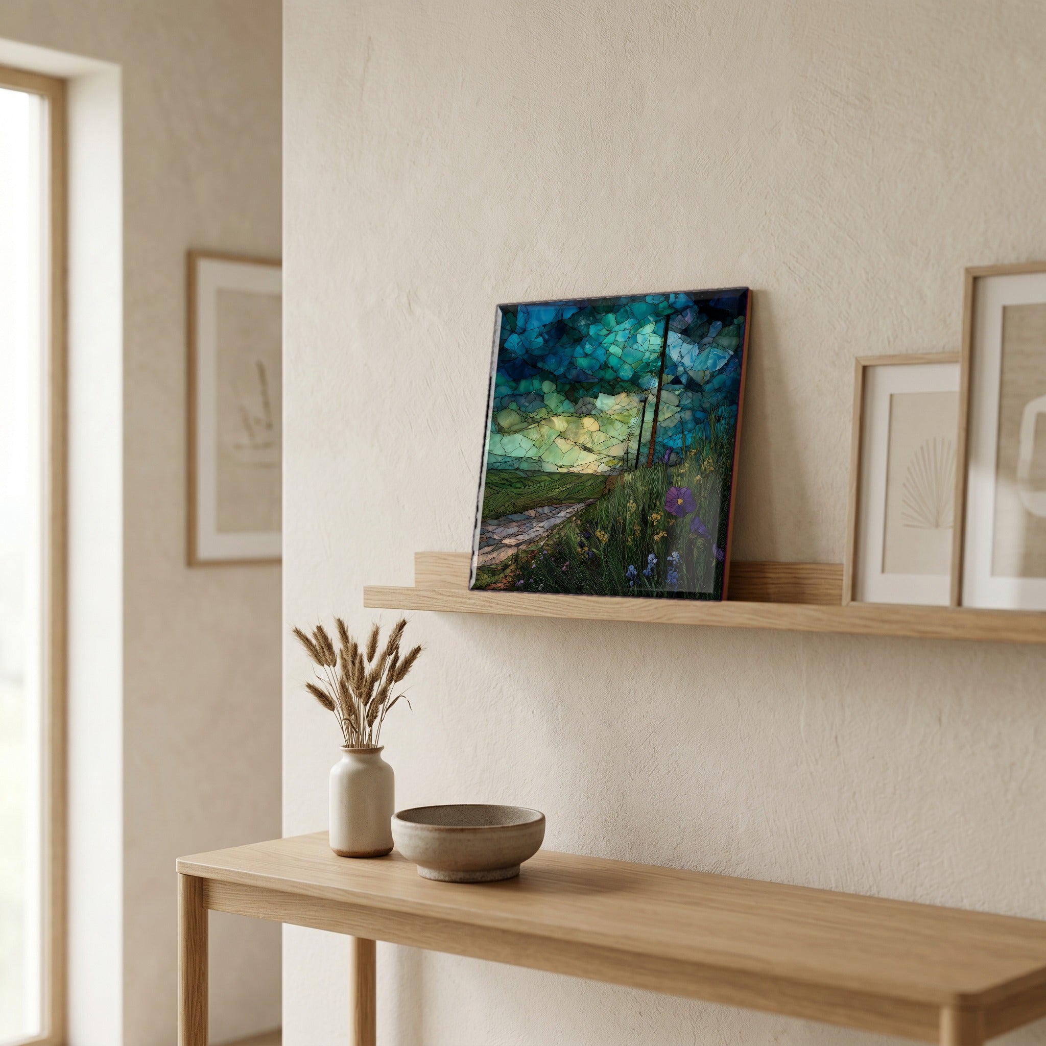 In the entryway, first thing you see.
