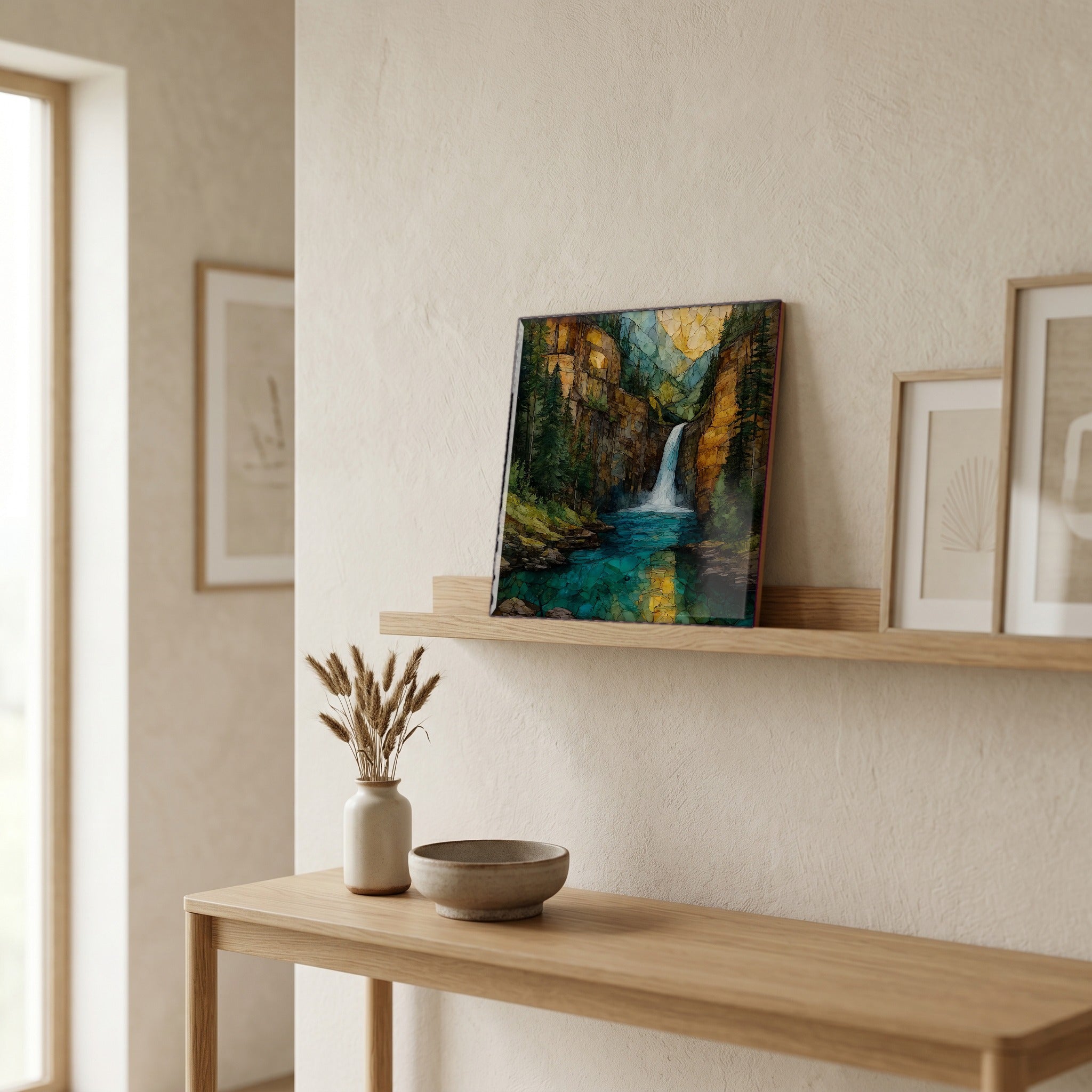 In the entryway, first thing you see.