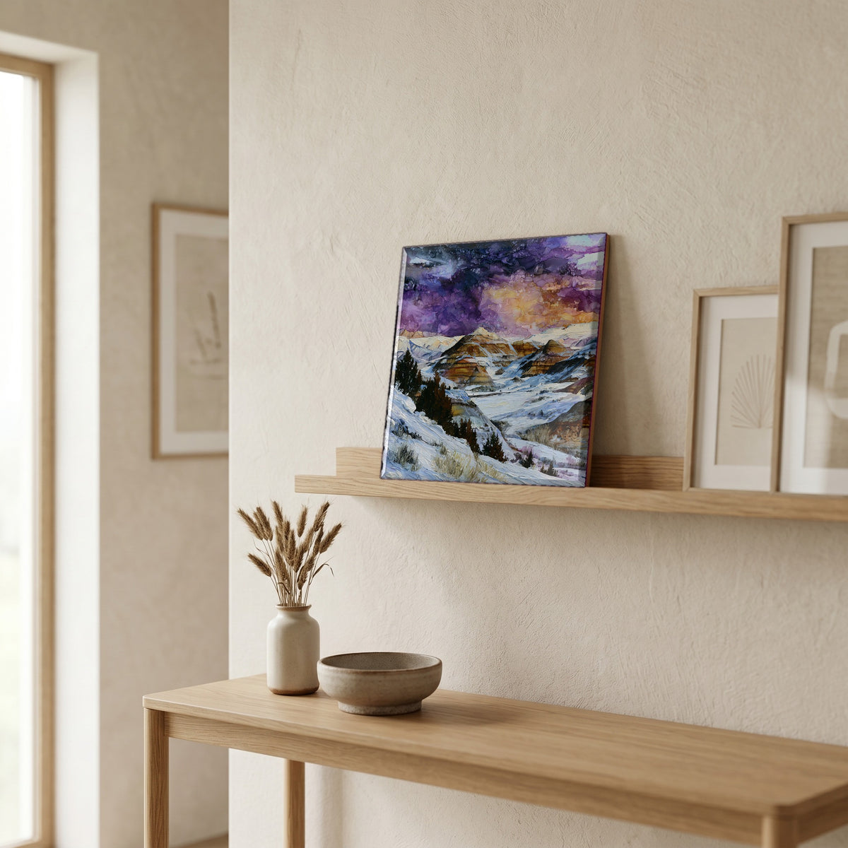 In the entryway, first thing you see.
