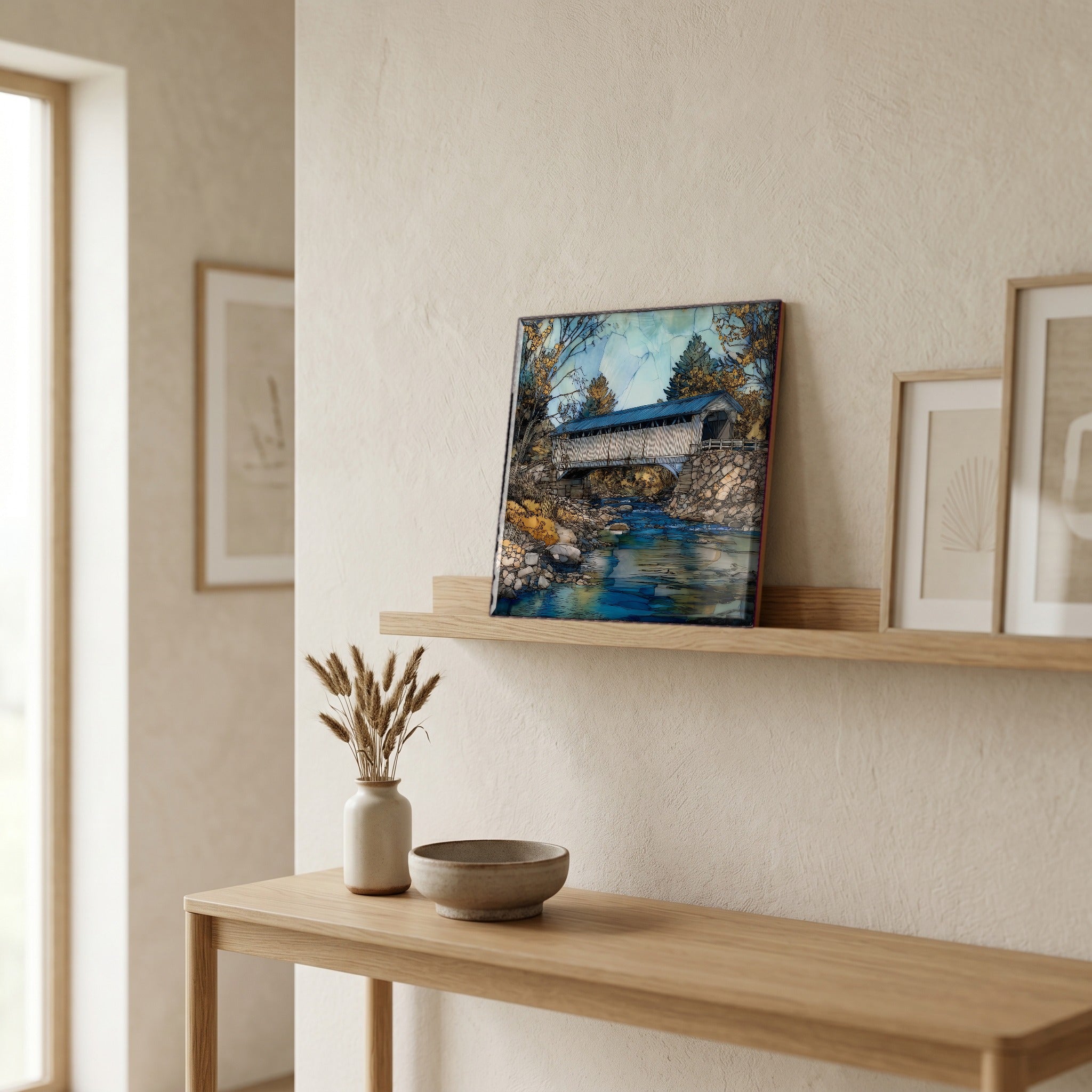 In the entryway, first thing you see.