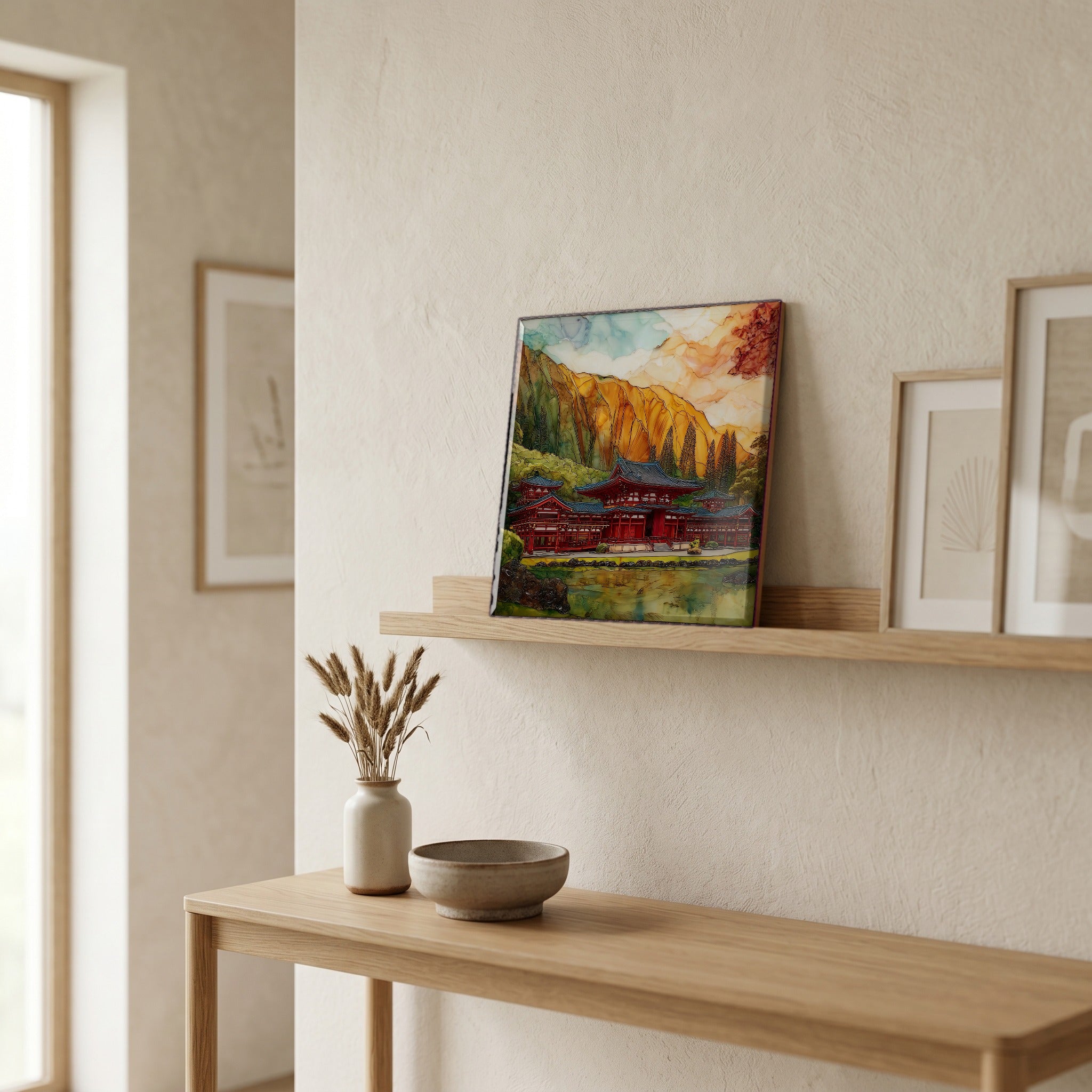 On a picture ledge, where the light comes in.