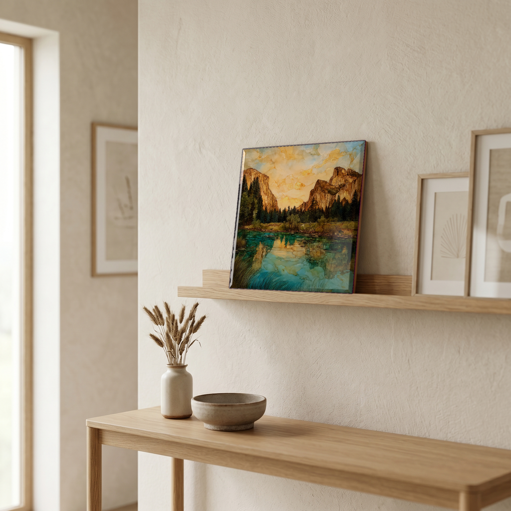 On a picture ledge, where the light comes in.
