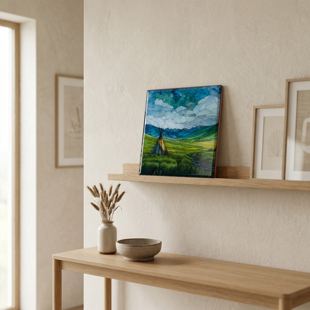 In the entryway, first thing you see.