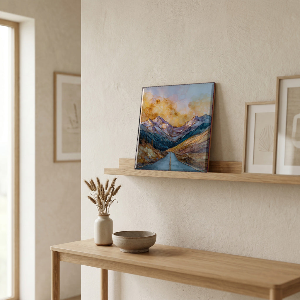 On a picture ledge, where the light comes in.