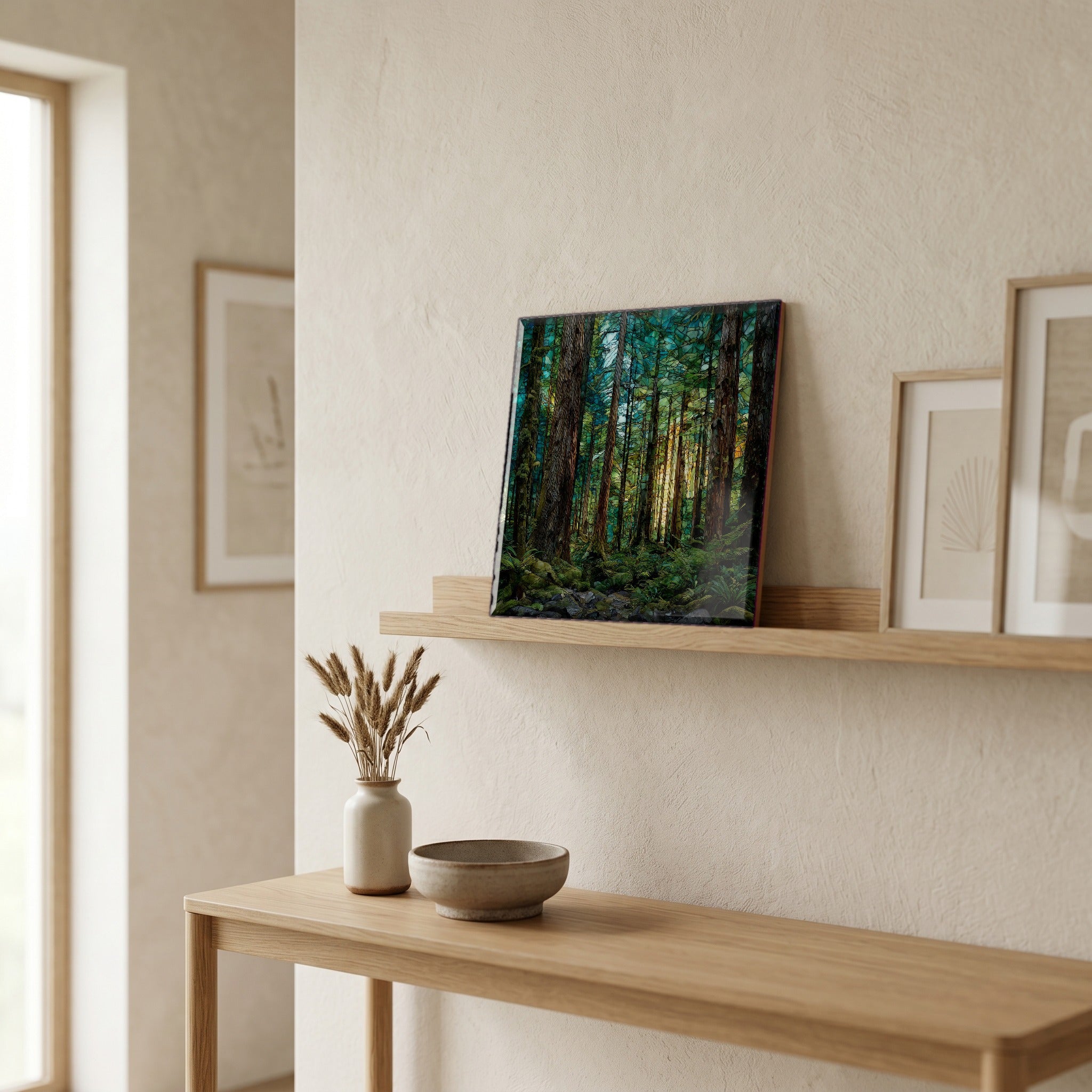 In the entryway, first thing you see.