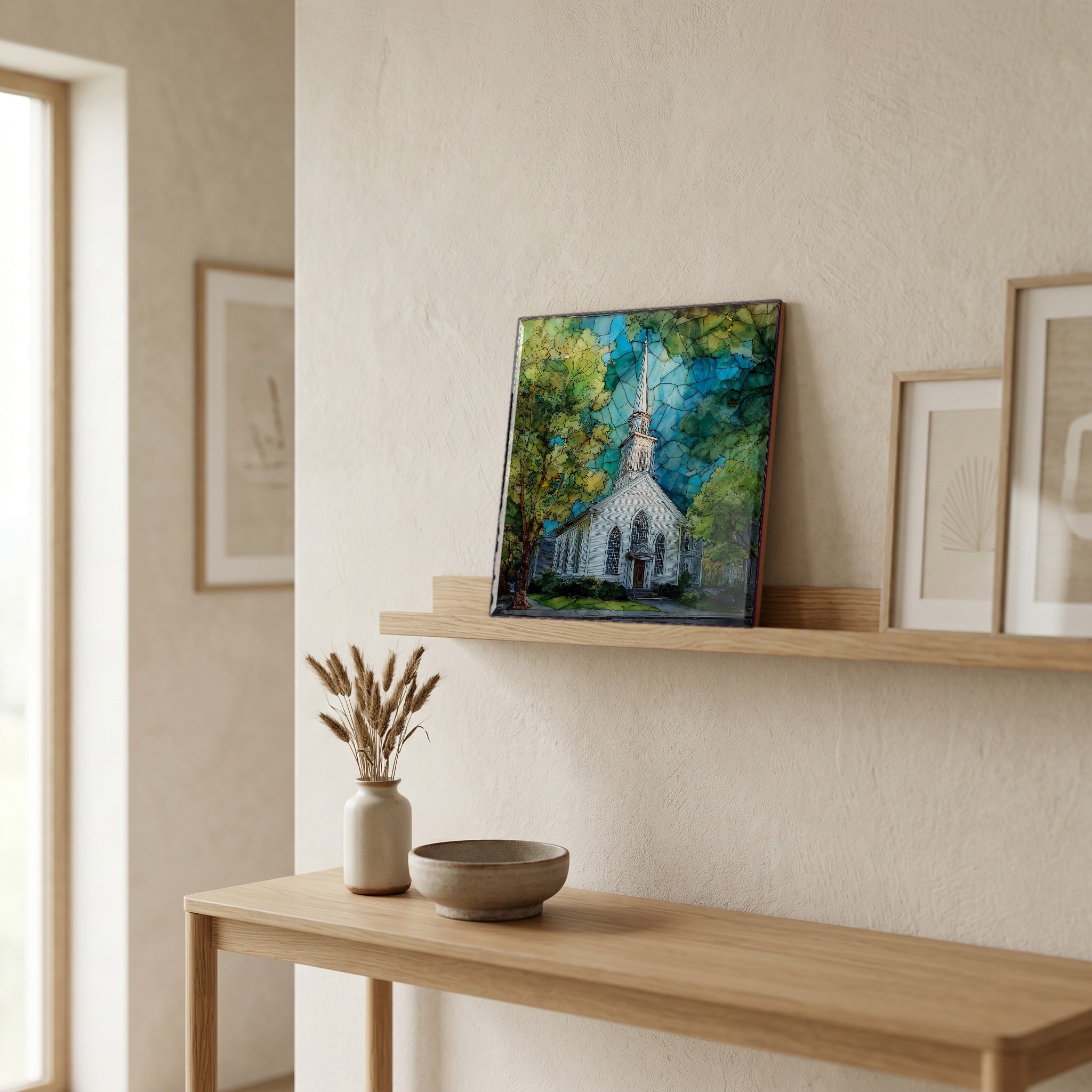 In the entryway, first thing you see.