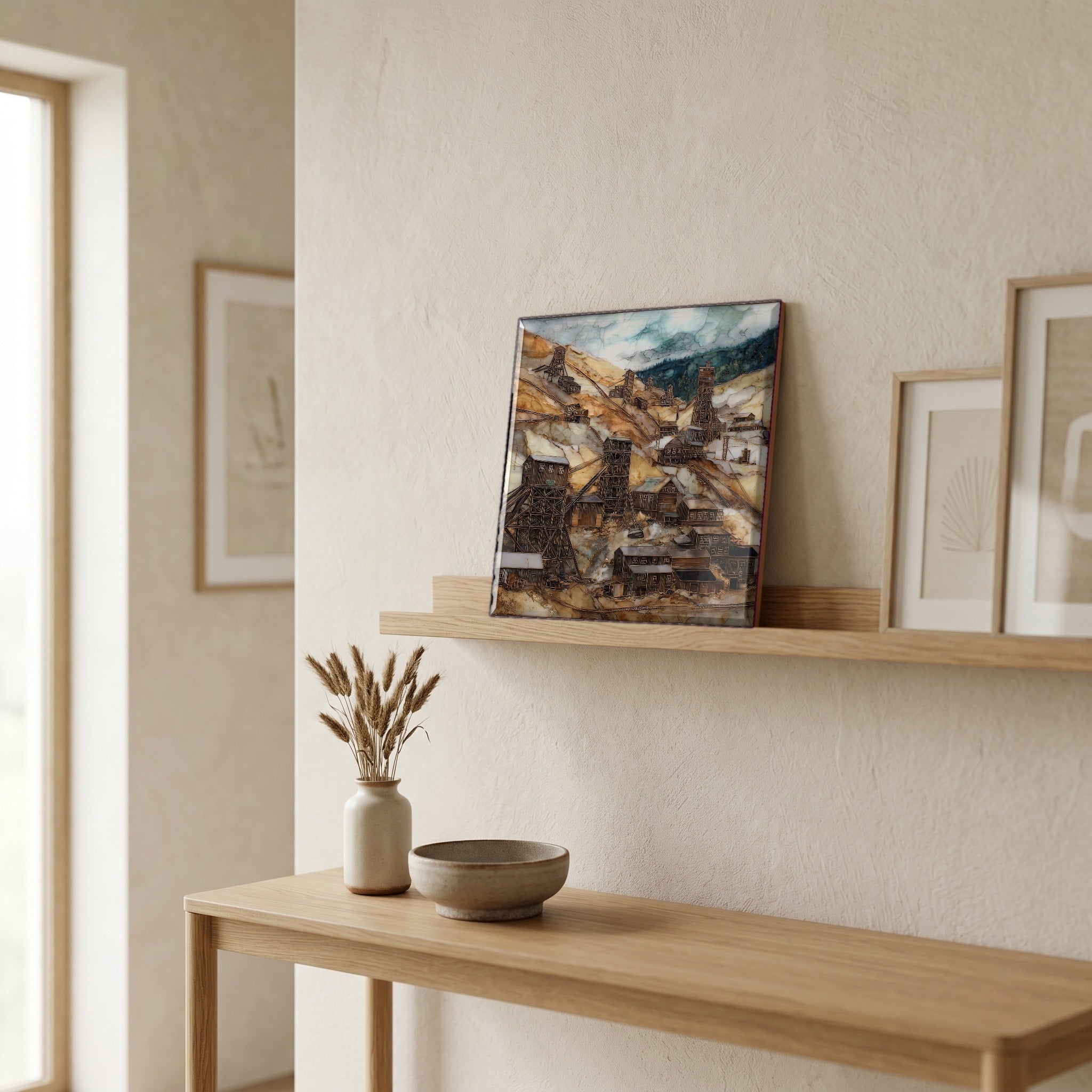 In the entryway, first thing you see.