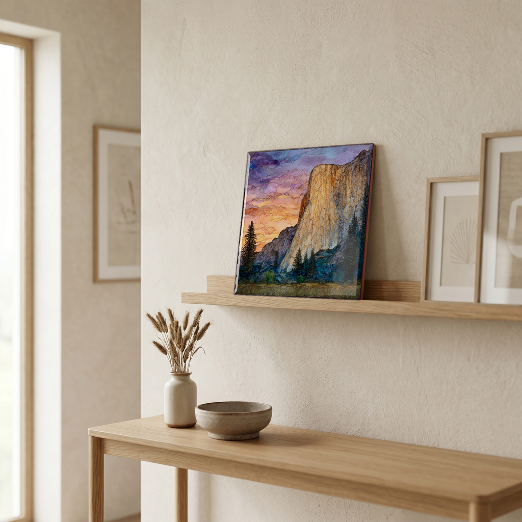 On a picture ledge, where the light comes in.