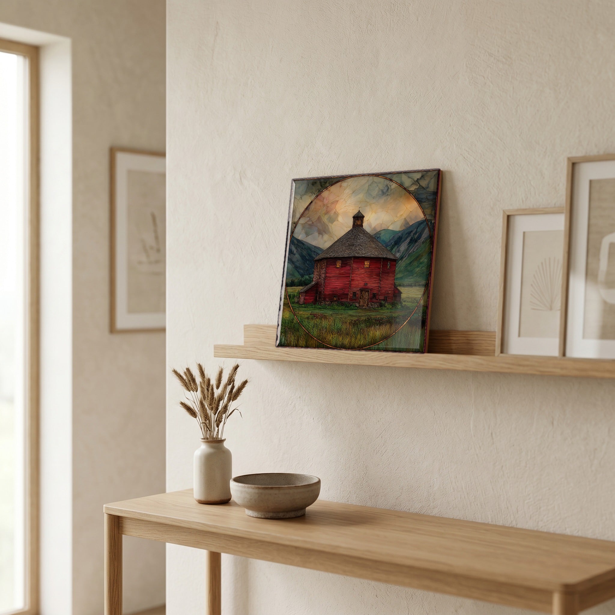 In the entryway, first thing you see.