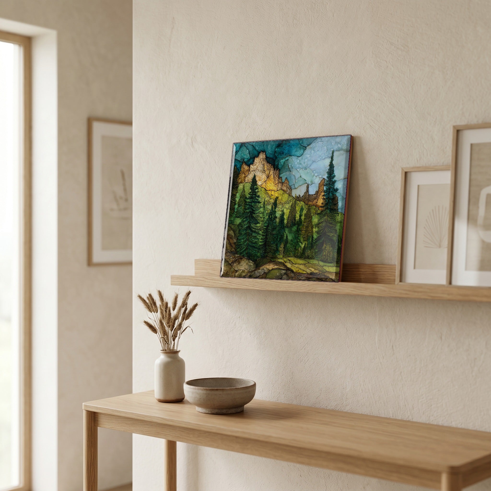 In the entryway, first thing you see.
