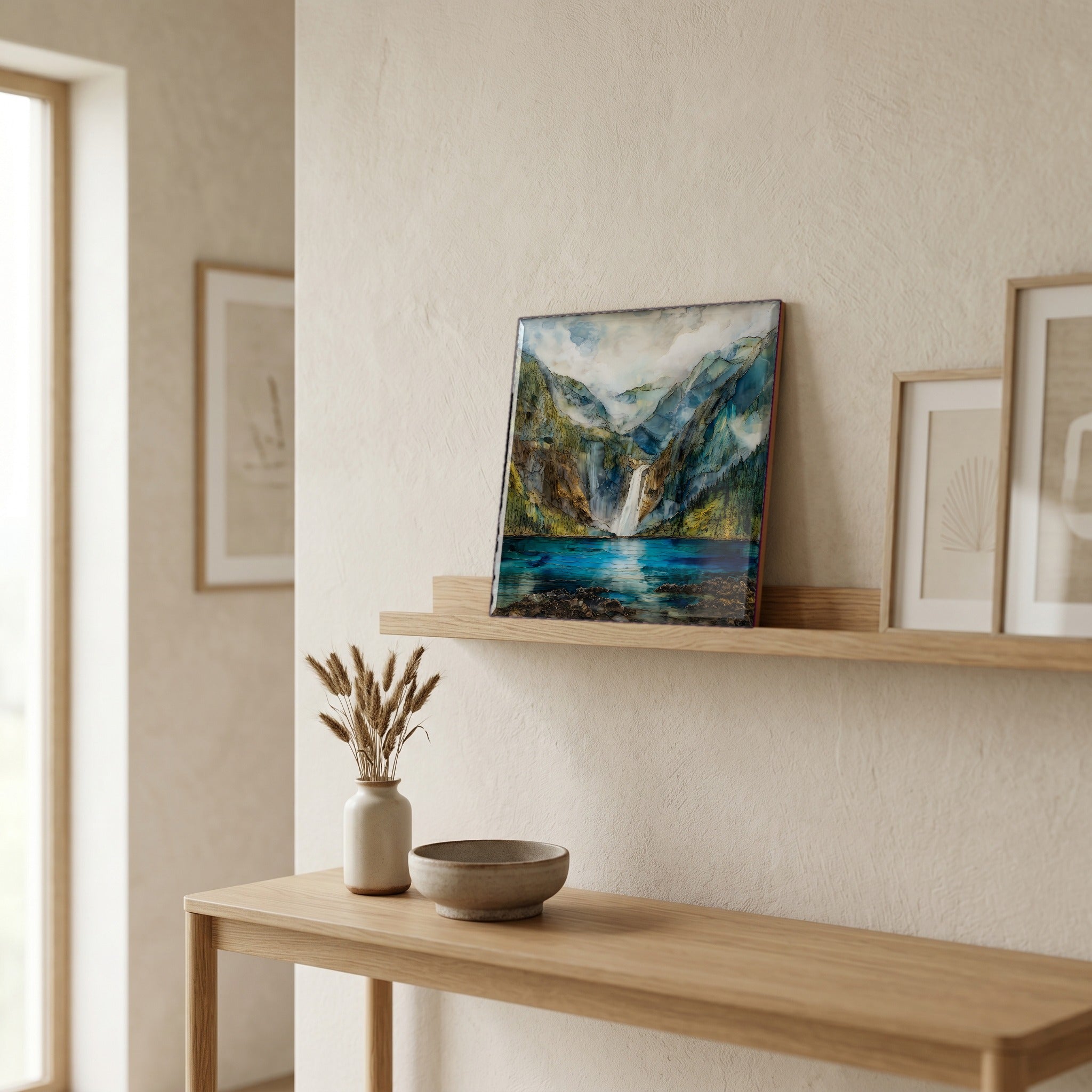 In the entryway, first thing you see.