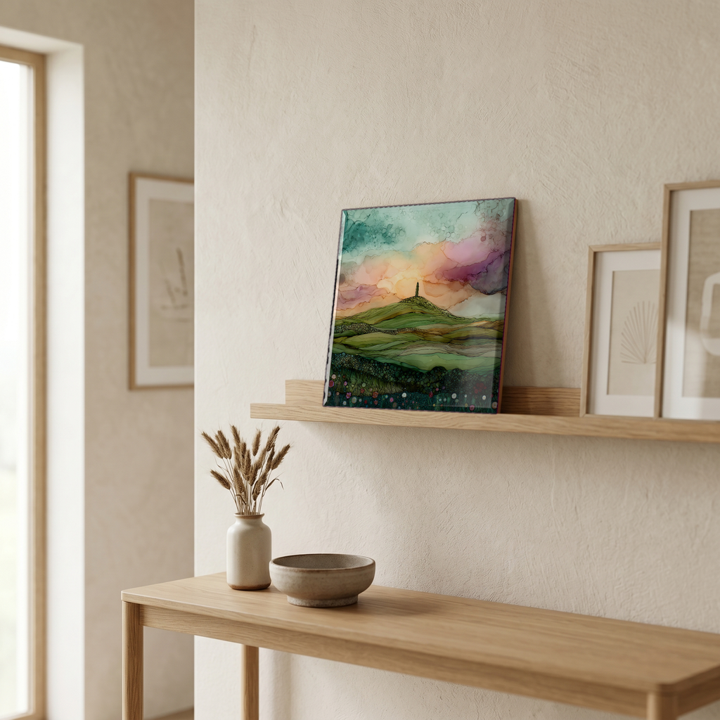 On a picture ledge, where the light comes in.