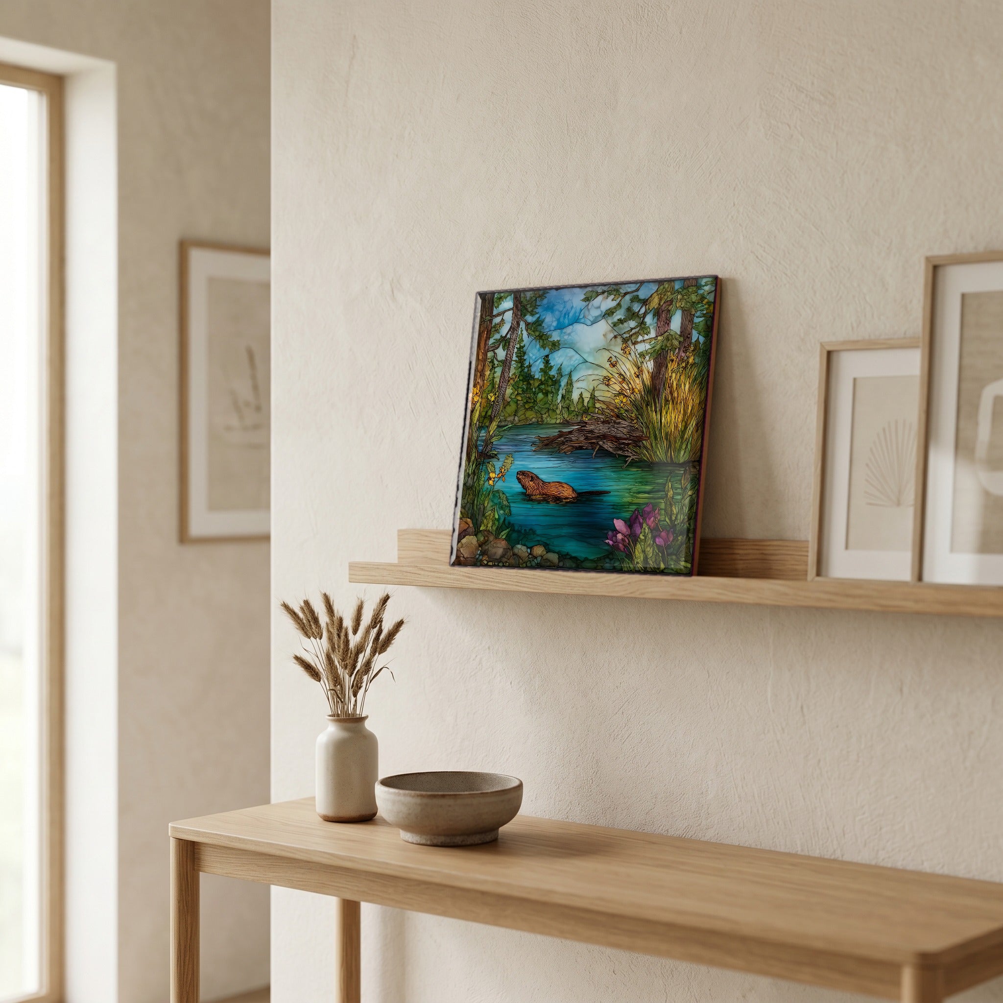 In the entryway, first thing you see.