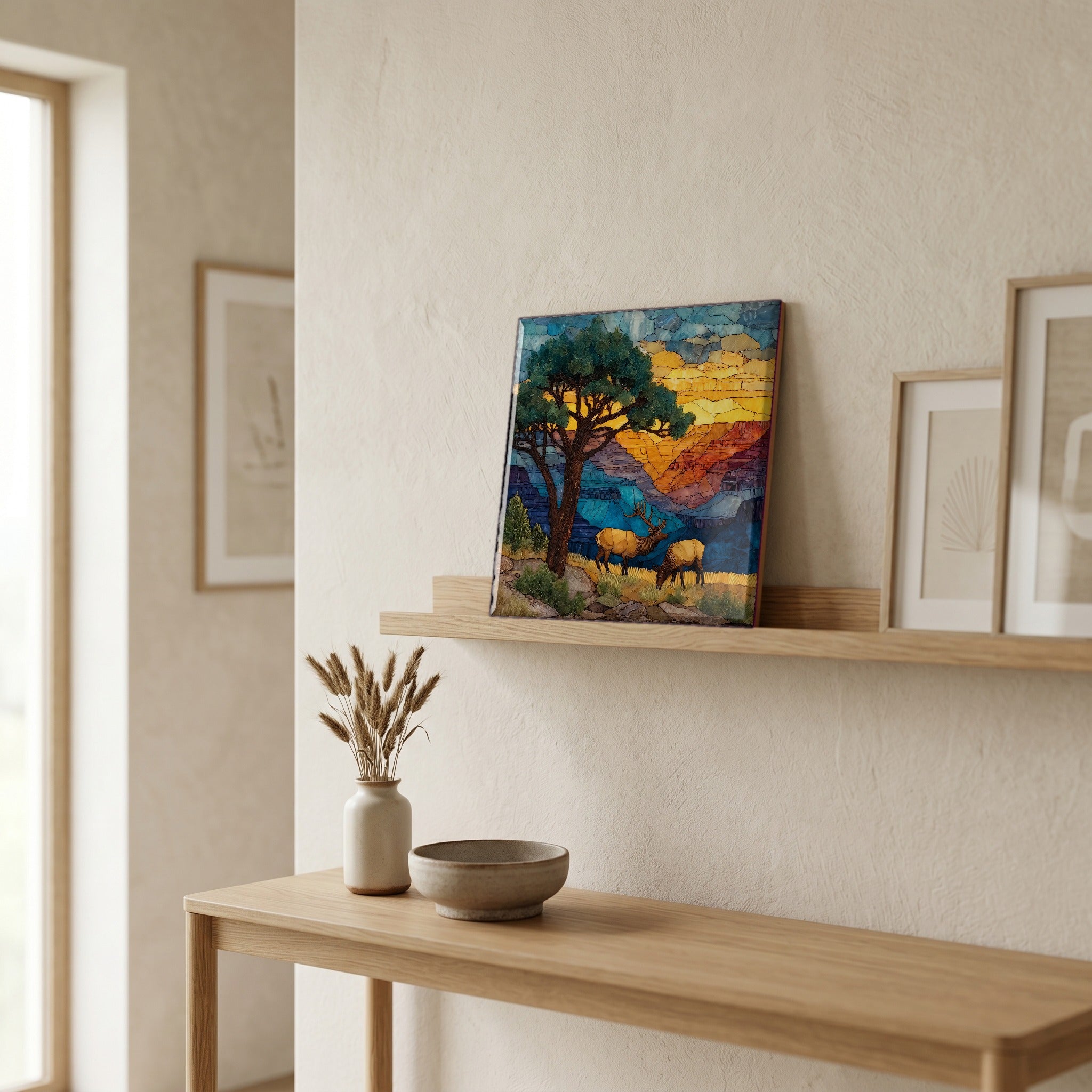 In the entryway, first thing you see.