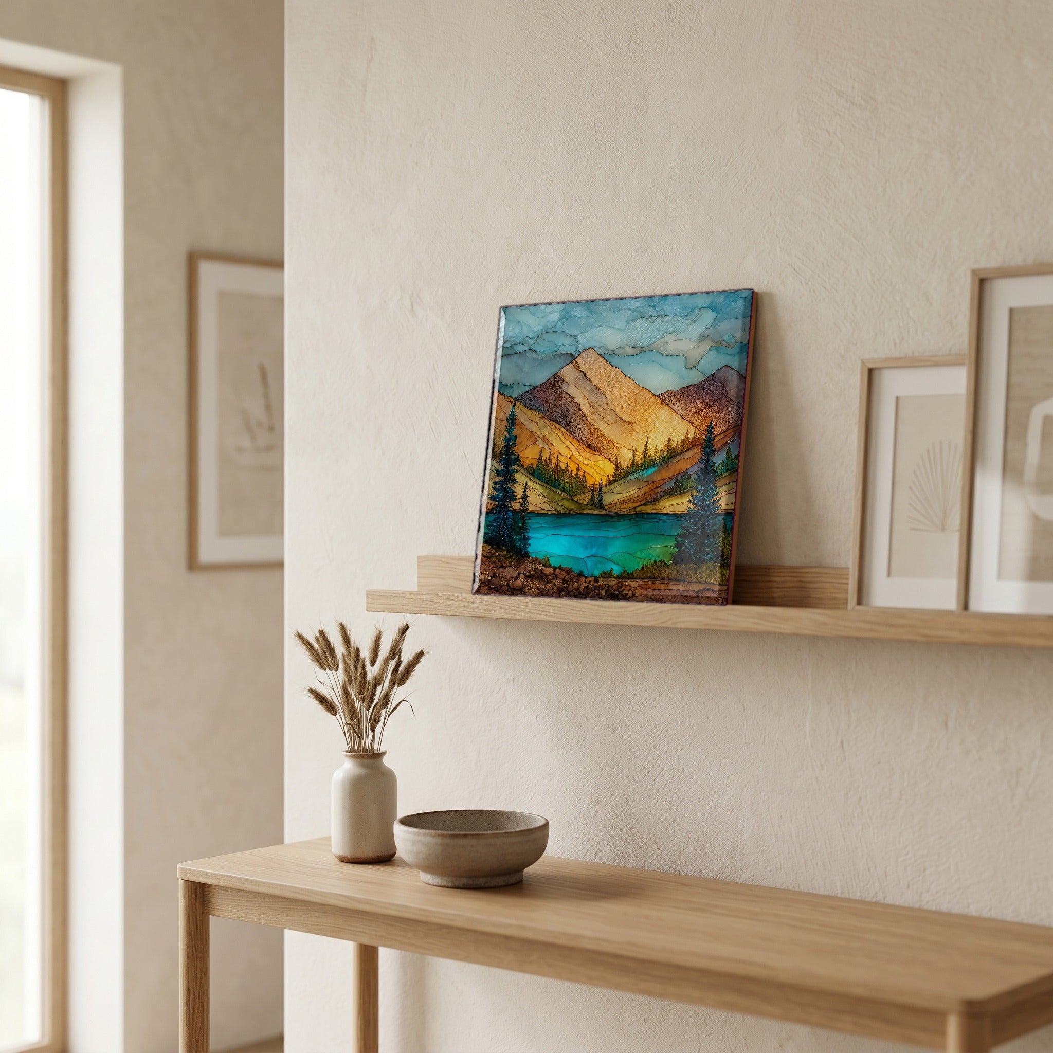 In the entryway, first thing you see.