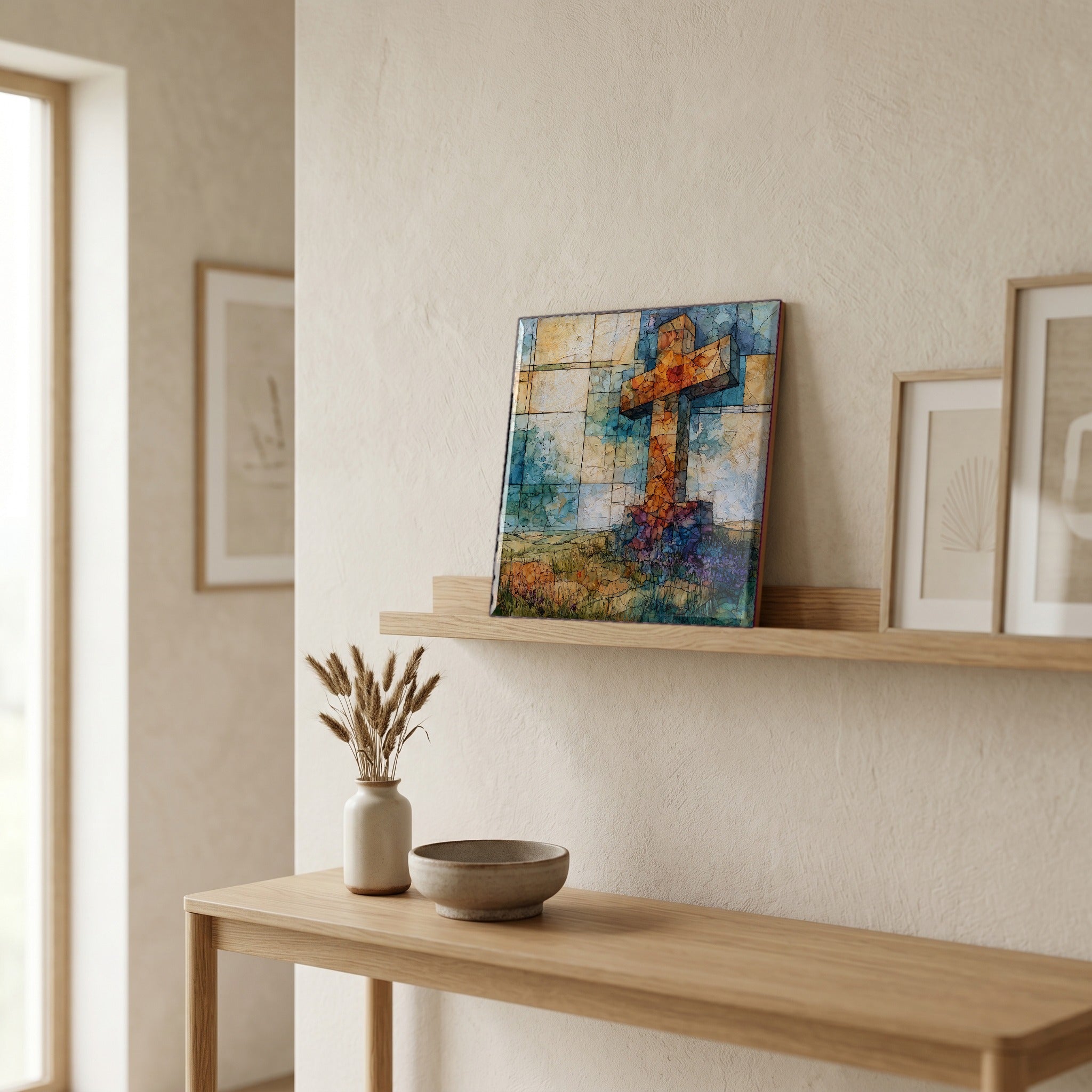 In the entryway, first thing you see.