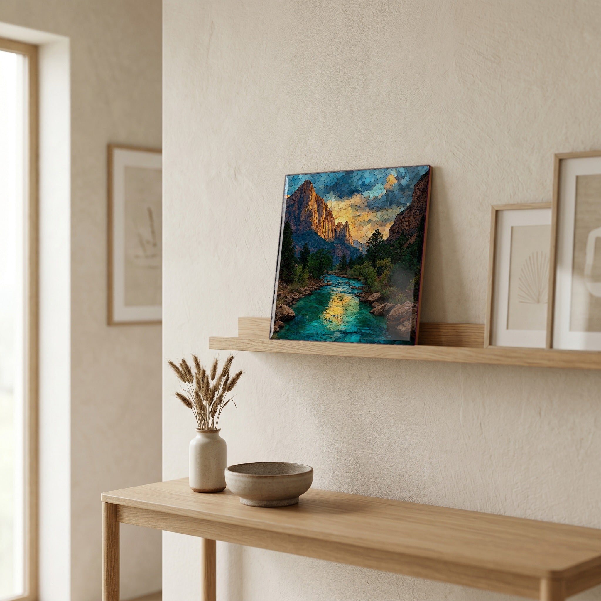 In the entryway, first thing you see.