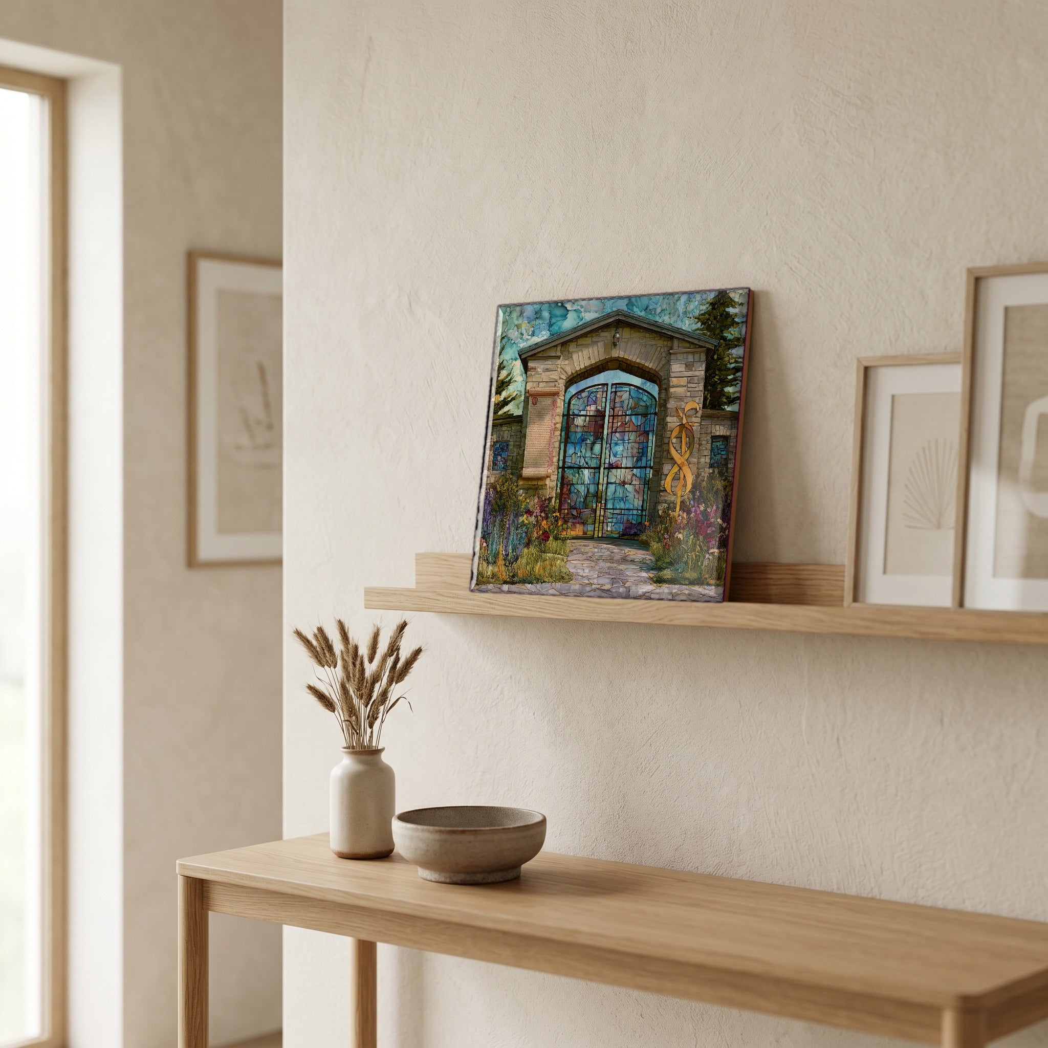 In the entryway, first thing you see.