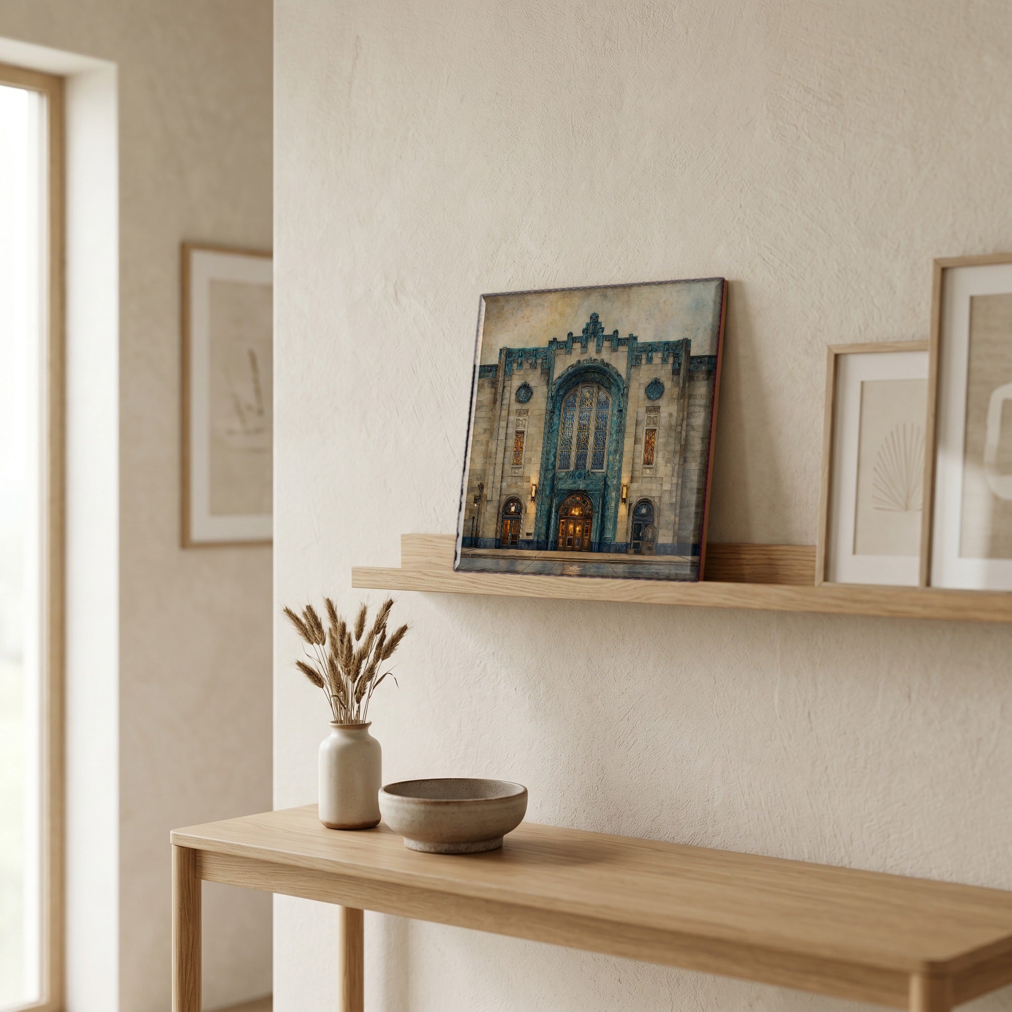In the entryway, first thing you see.