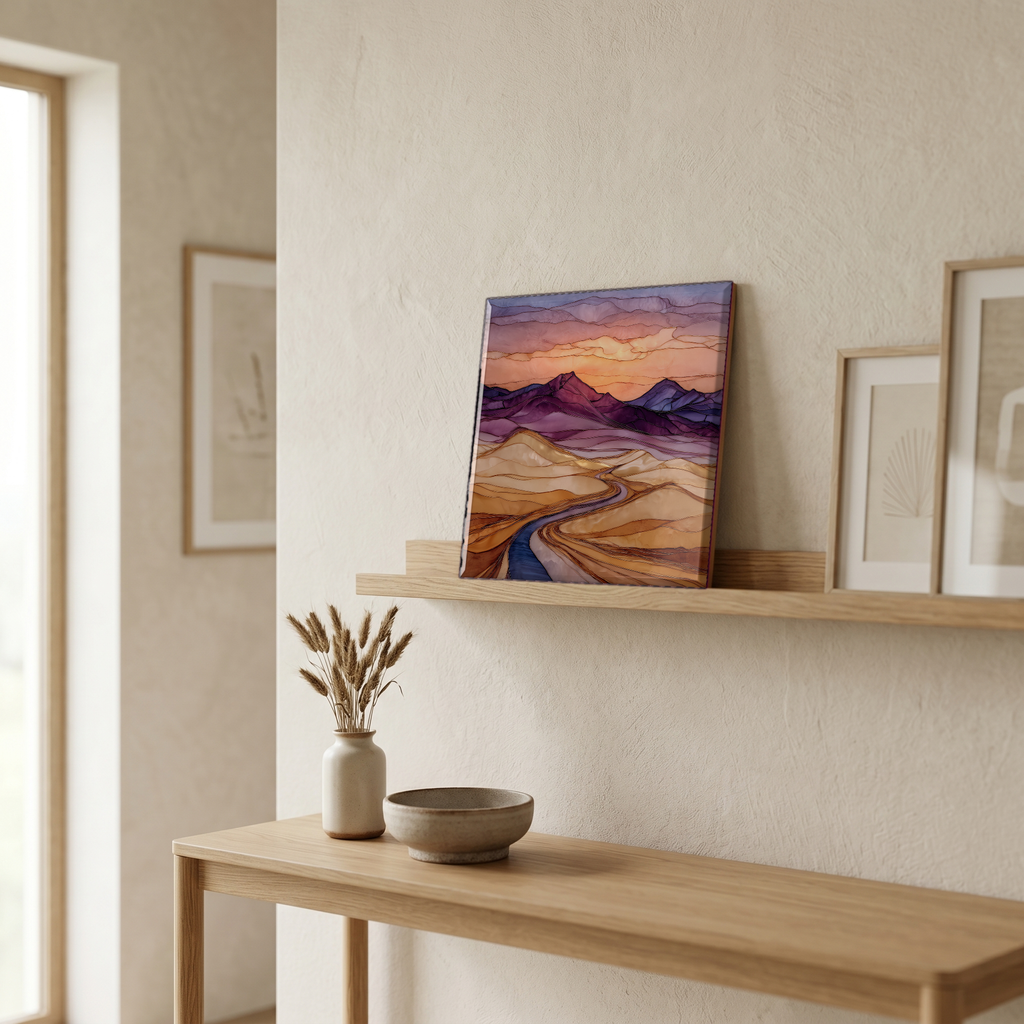 On a picture ledge, where the light comes in.