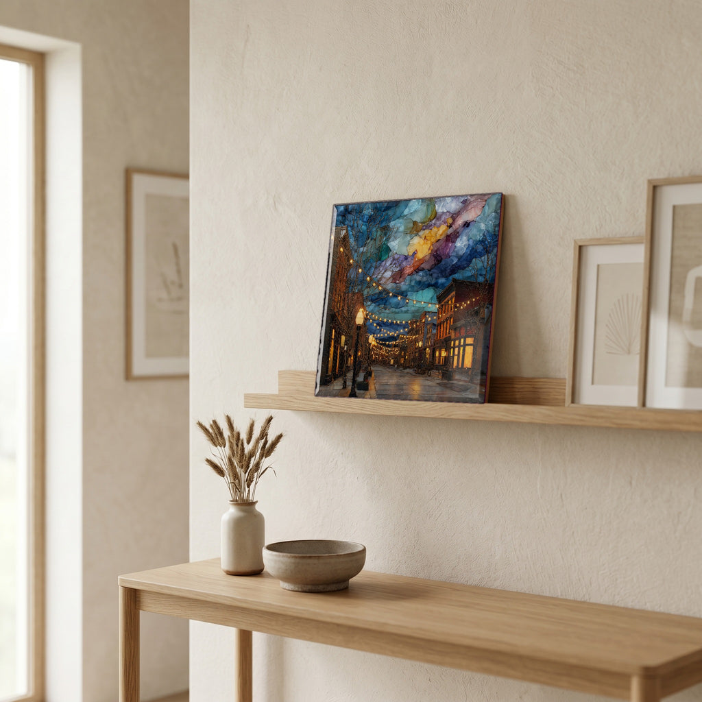 On a picture ledge, where the light comes in.