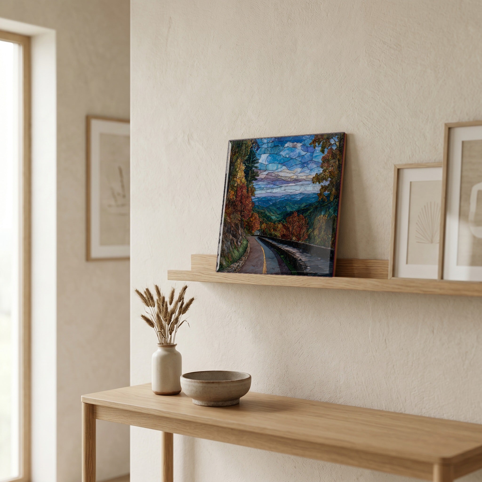 In the entryway, first thing you see.