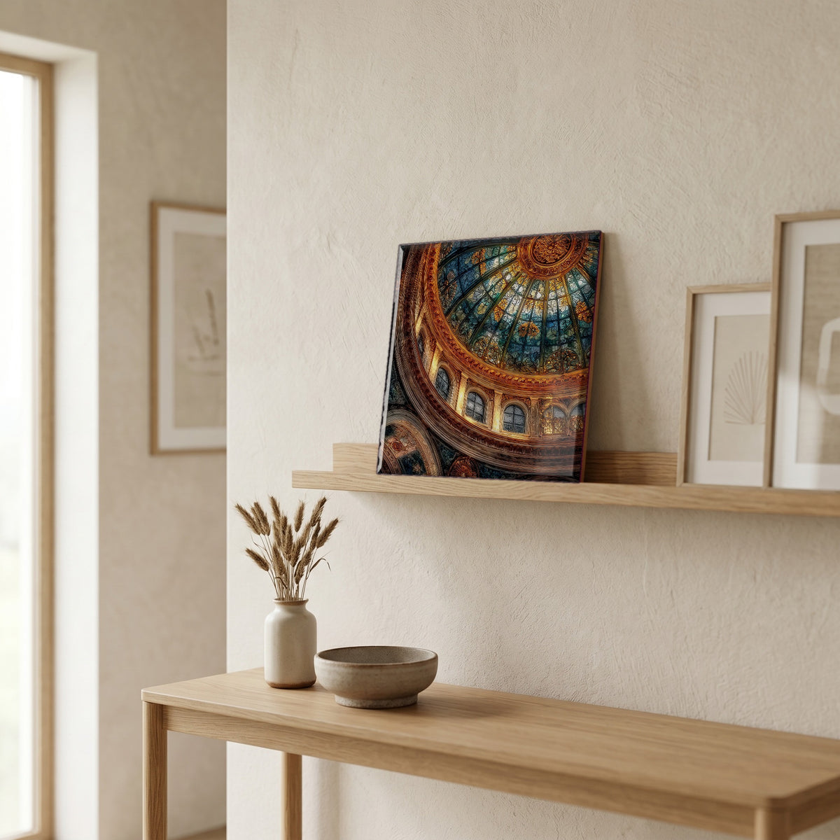 In the entryway, first thing you see.