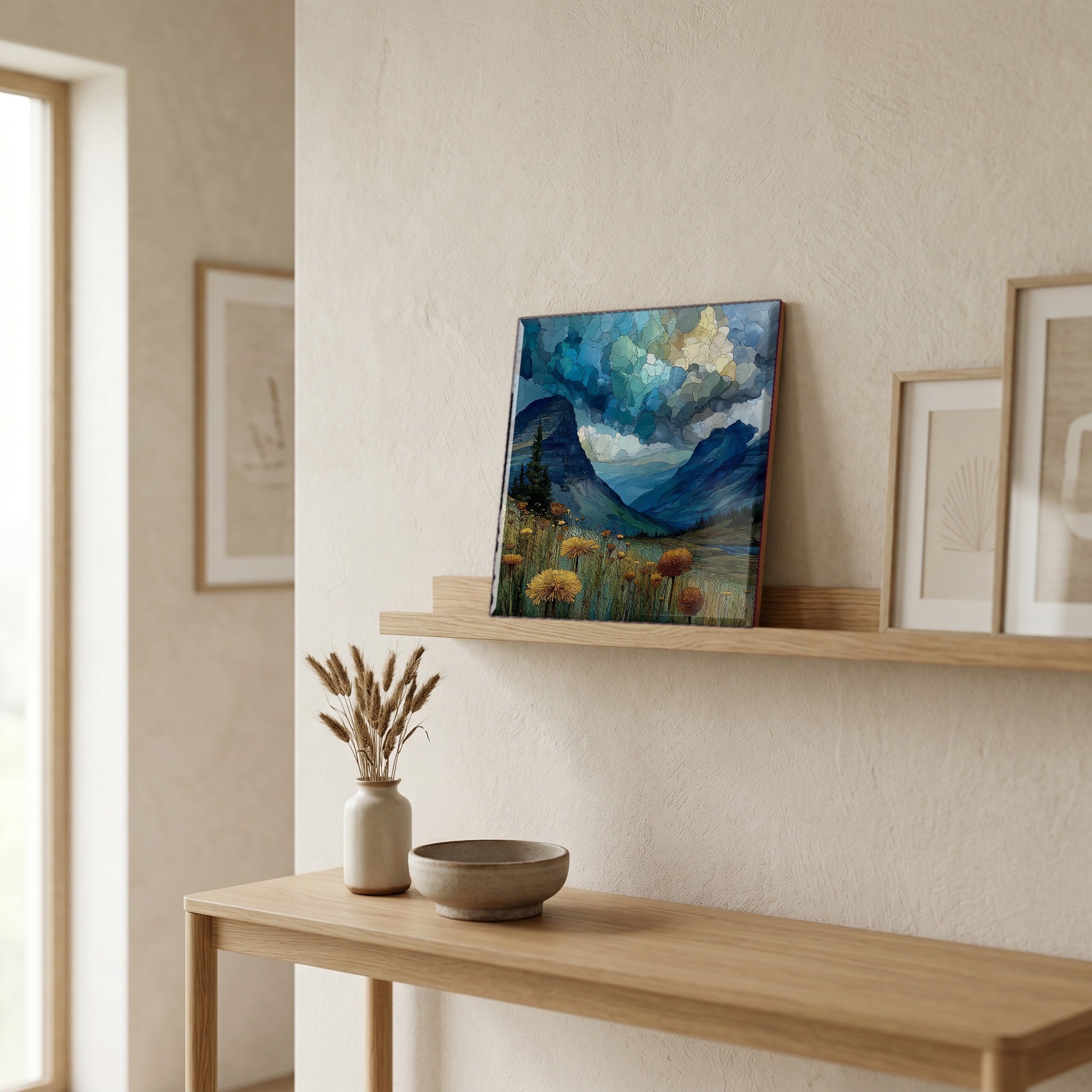 In the entryway, first thing you see.