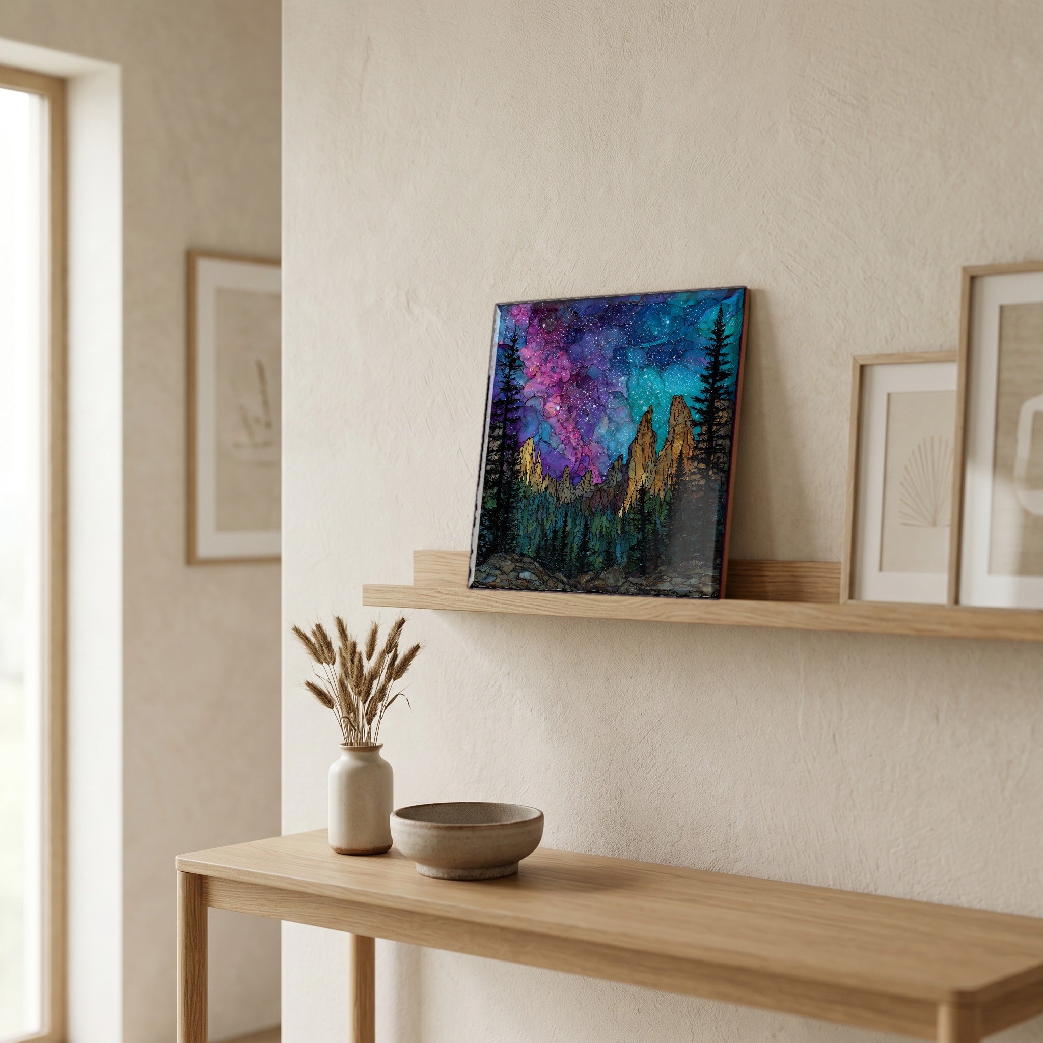 In the entryway, first thing you see.