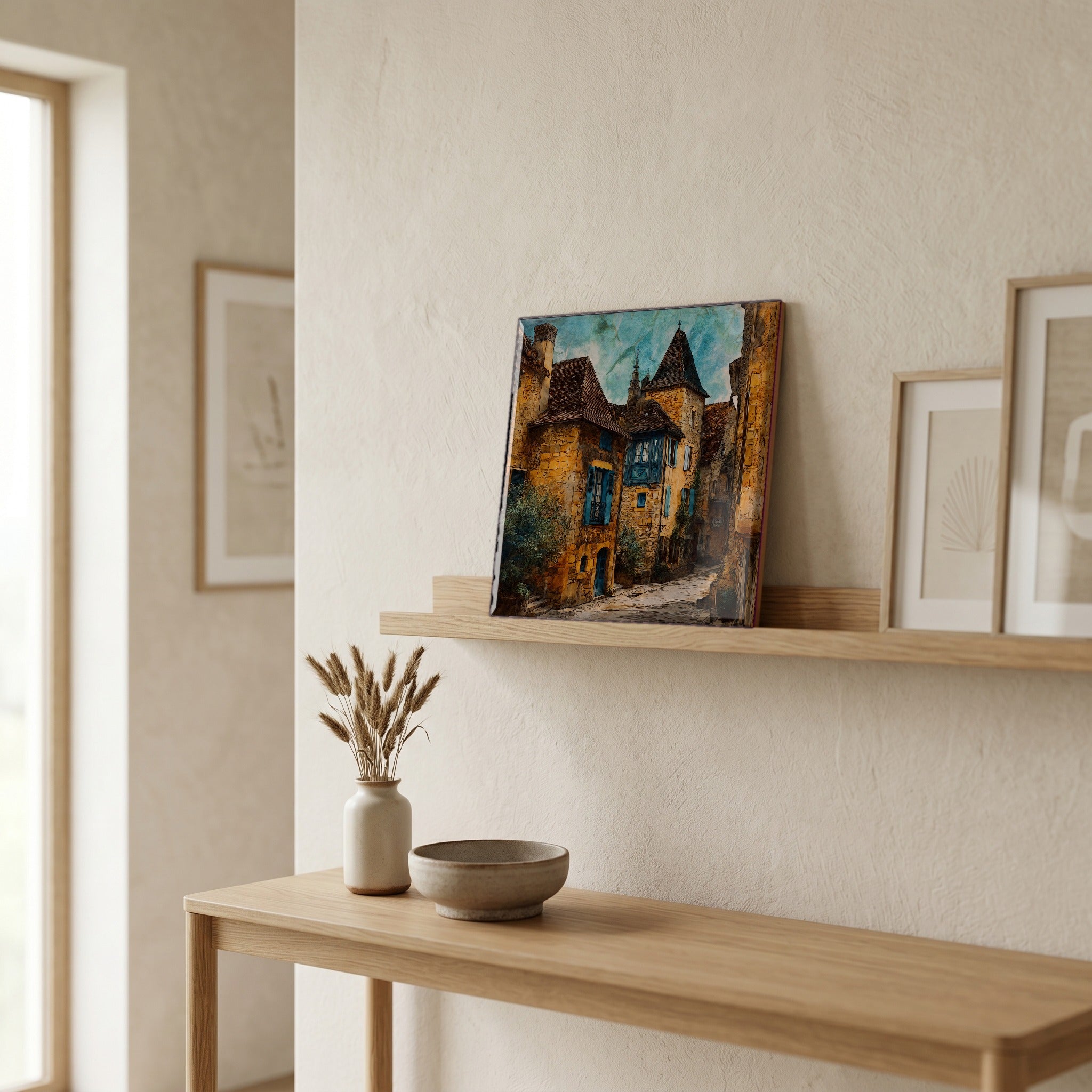 On a picture ledge, where the light comes in.