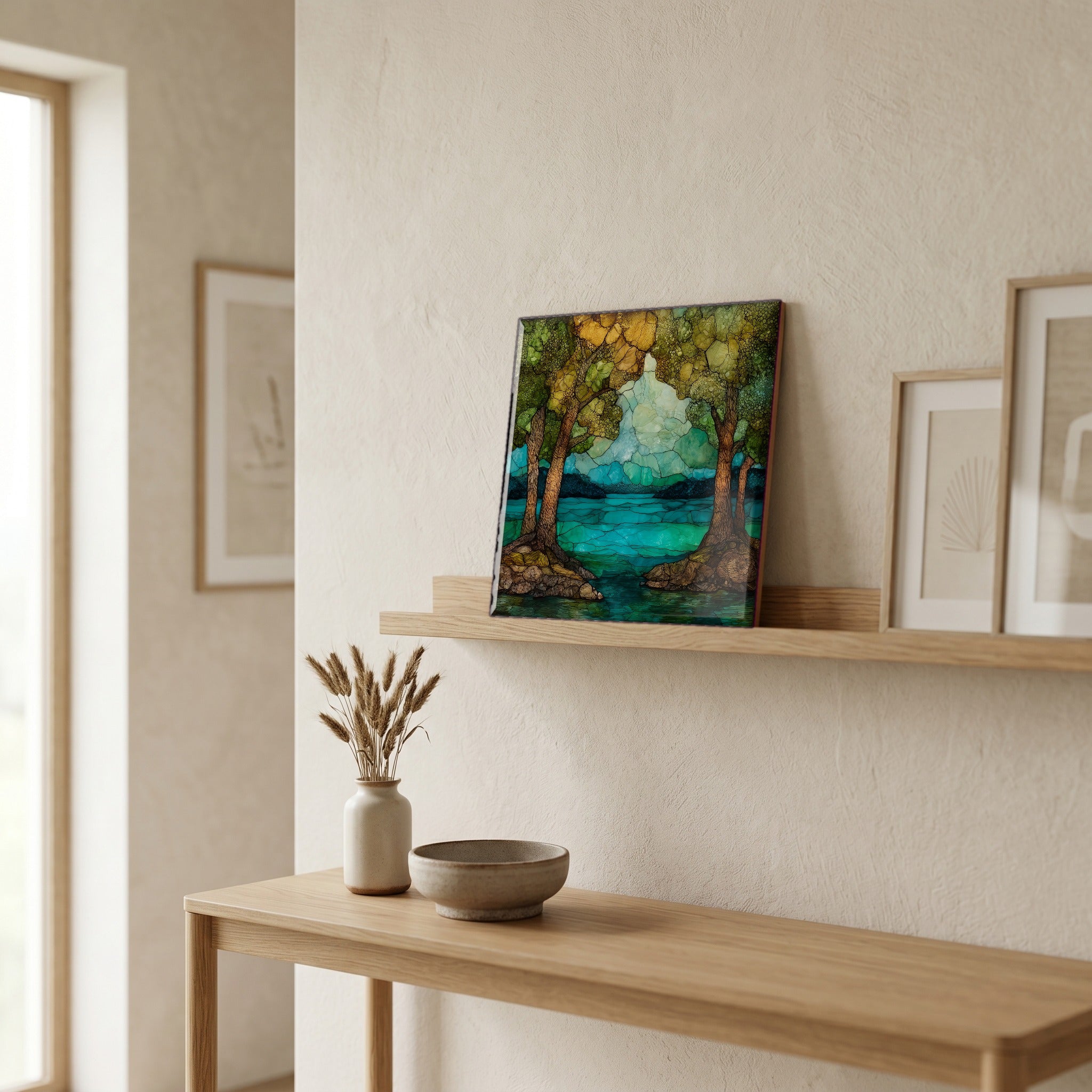 In the entryway, first thing you see.